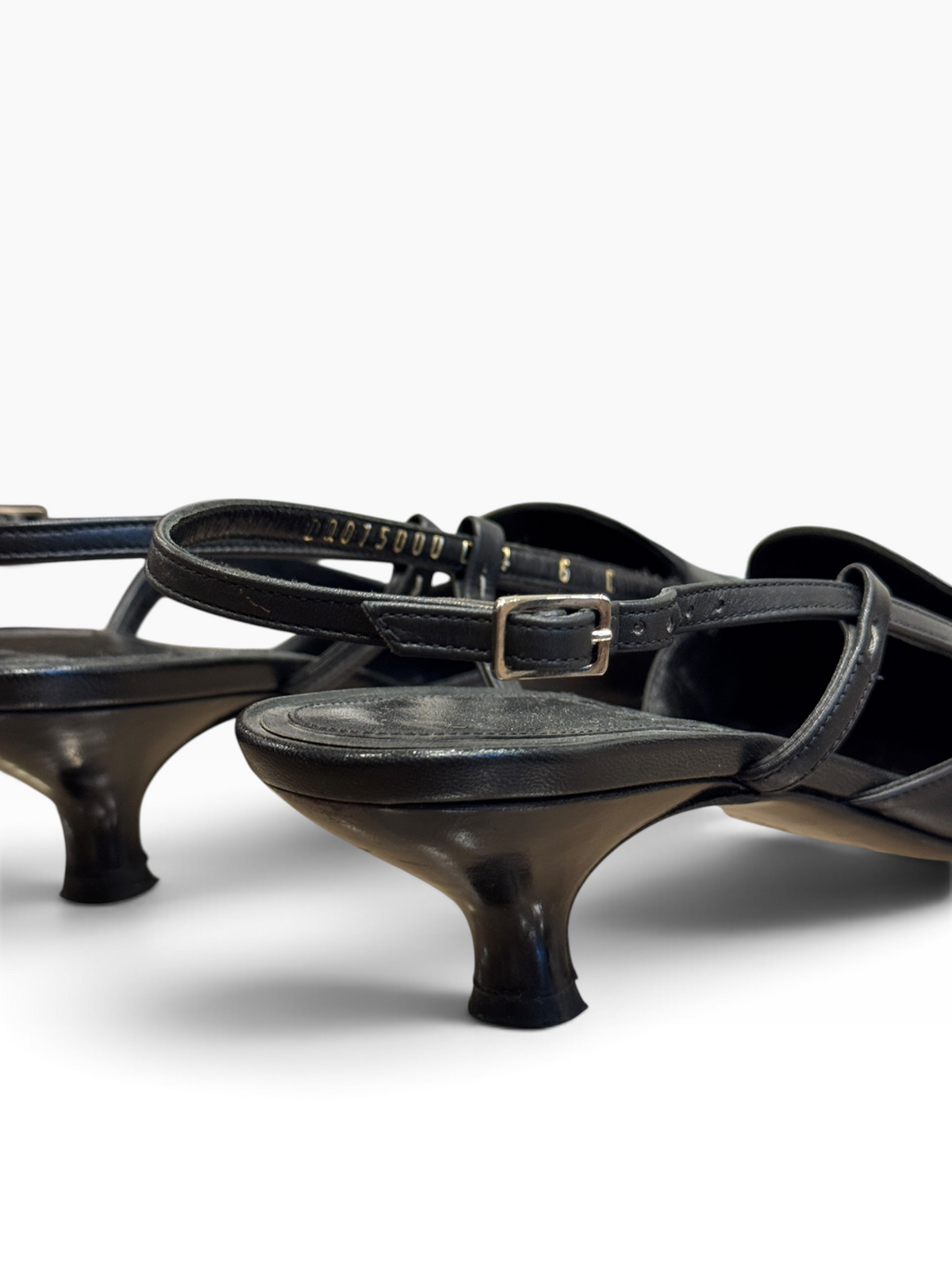 Salvatore Ferragamo Black Leather Pointed-Toe Buckle Slingbacks