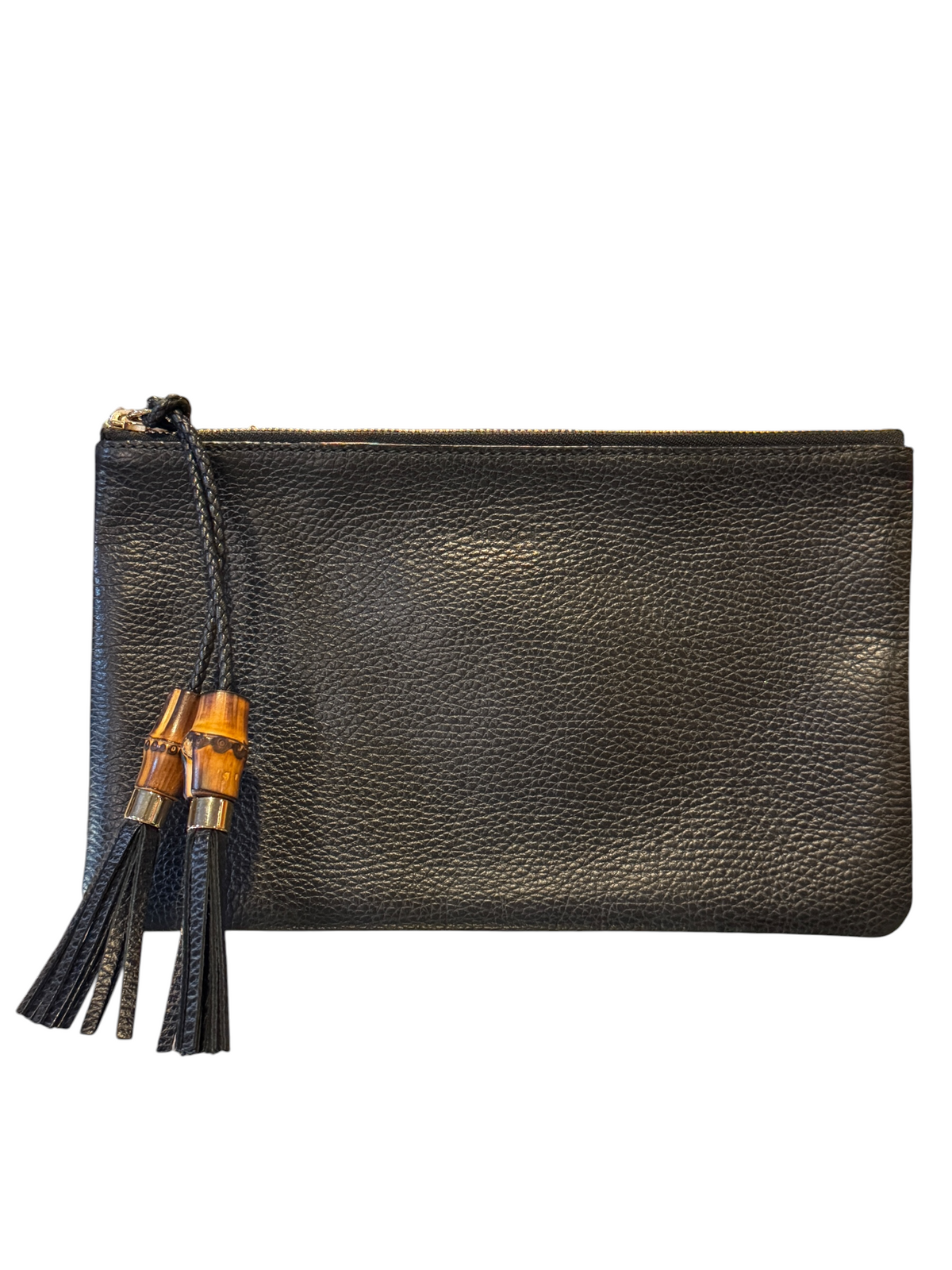 Gucci Black Leather Bamboo Pouch