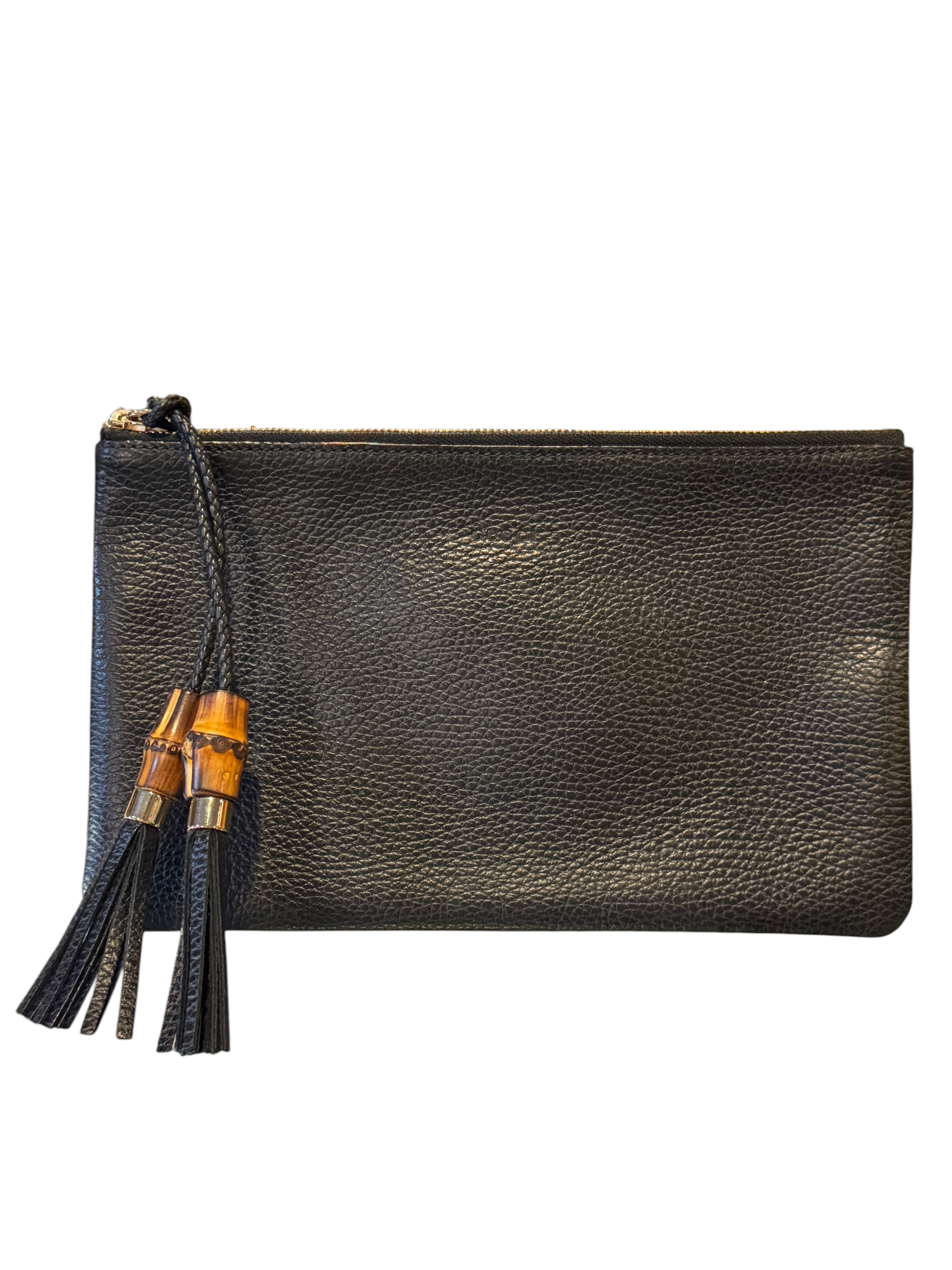 Gucci Black Leather Bamboo Pouch