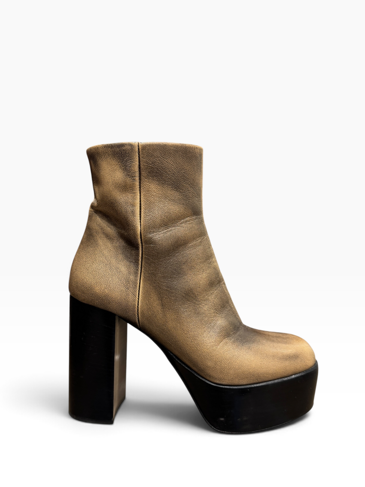 Miu Miu Metallic Distressed Leather Platform Ankle Boots
