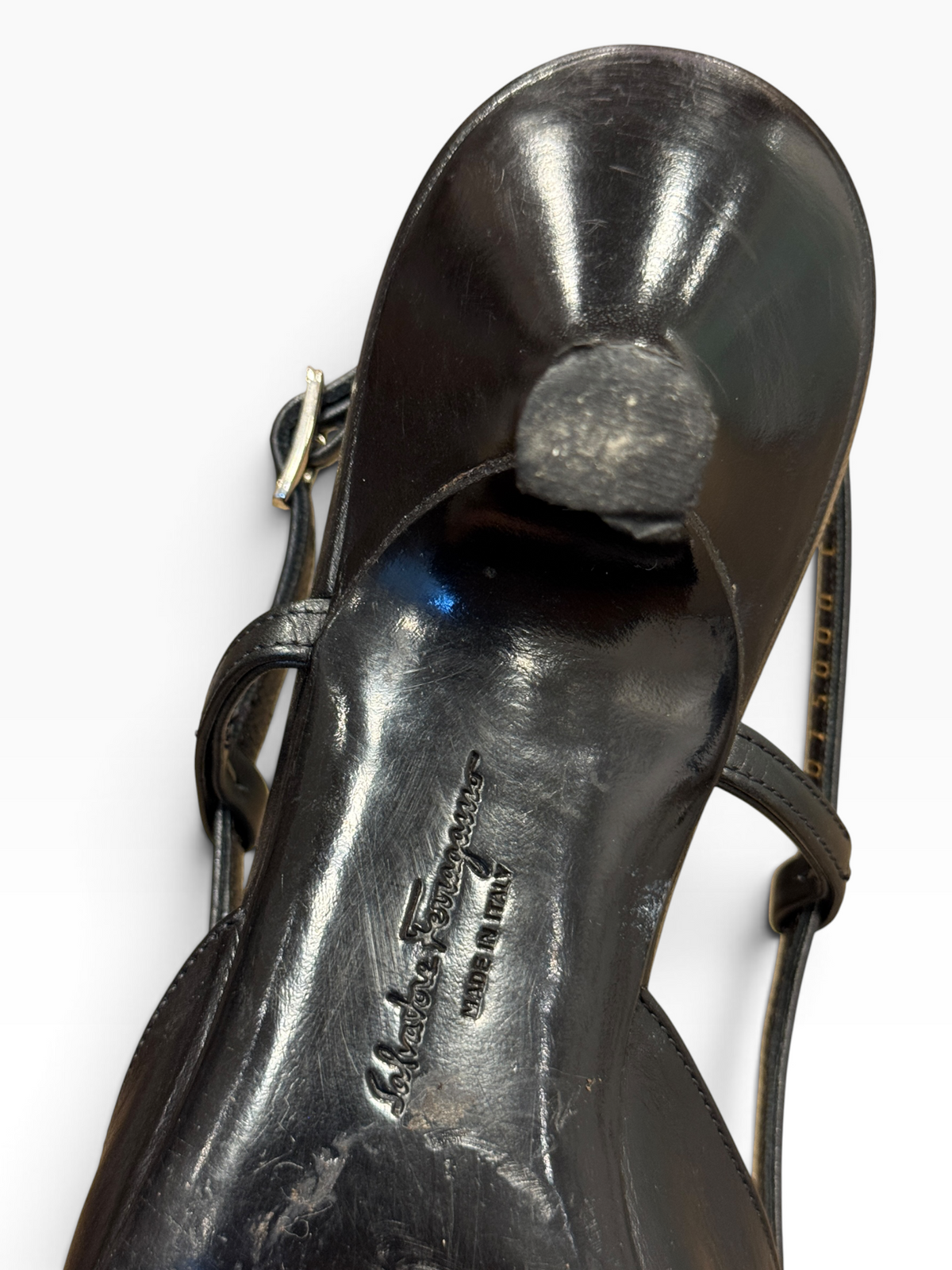 Salvatore Ferragamo Black Leather Pointed-Toe Buckle Slingbacks