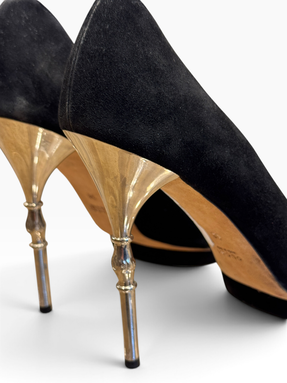 Gucci Debra Black Suede Bamboo Heel Pumps