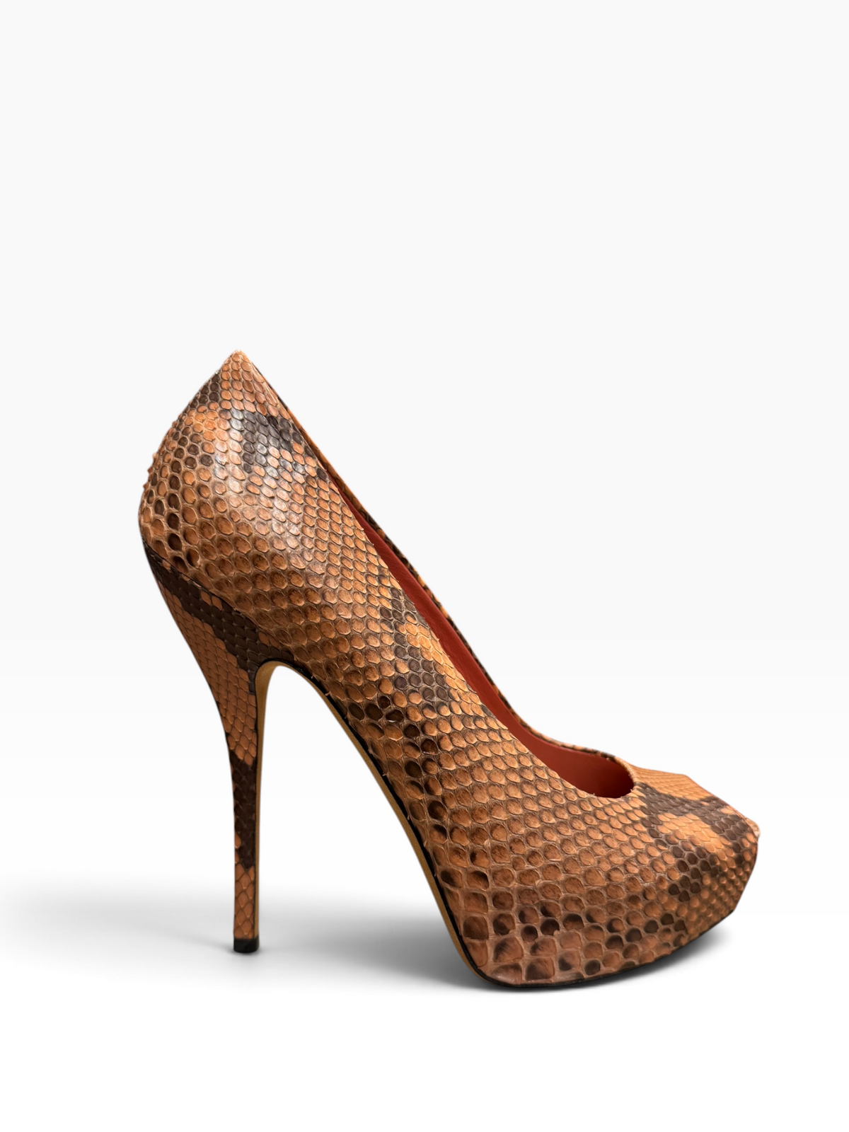 Gucci Debra Brown Python Platform Peep-Toe Pumps