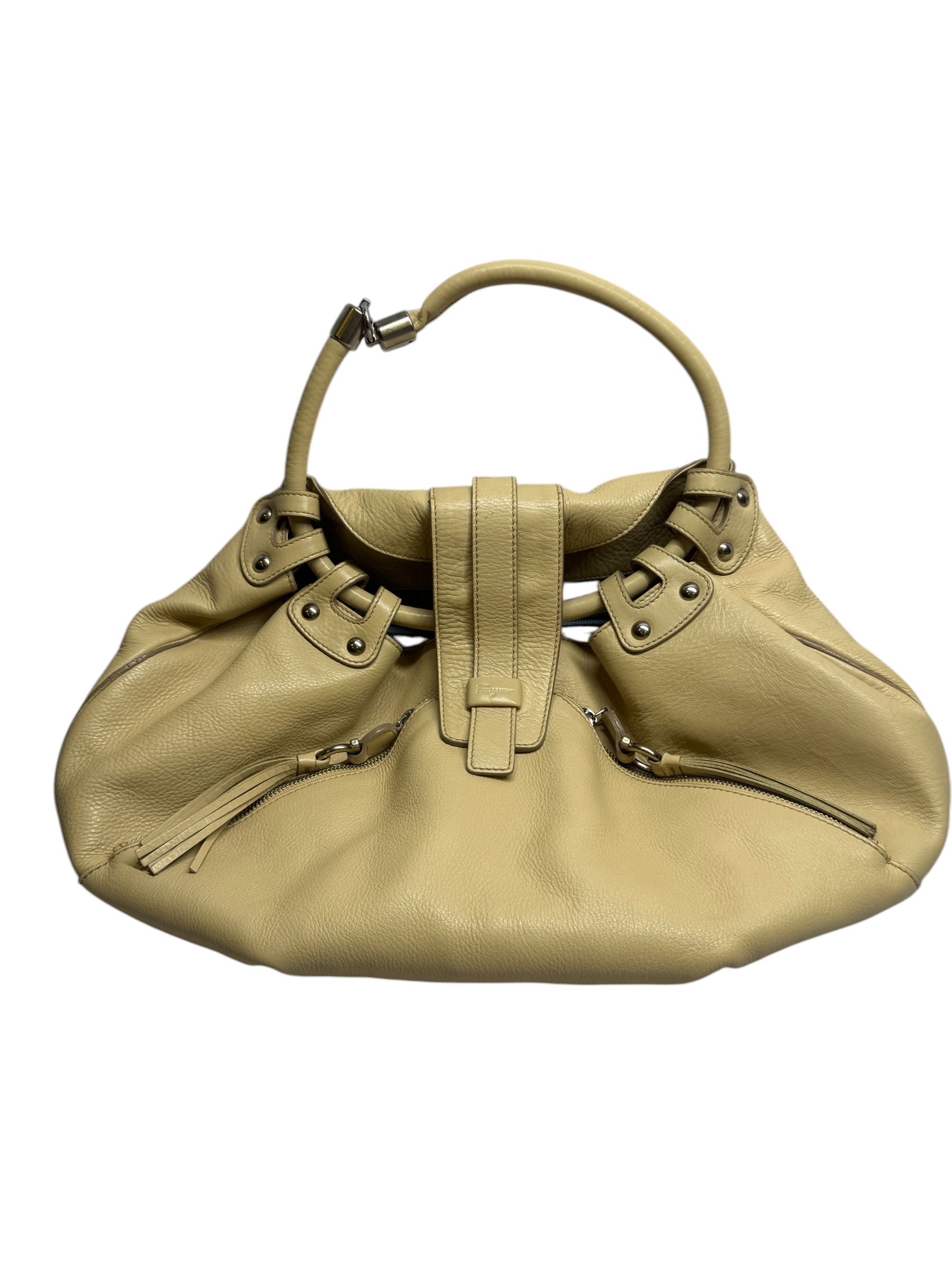 Salvatore Ferragamo Beige Gancini Shoulder Bag