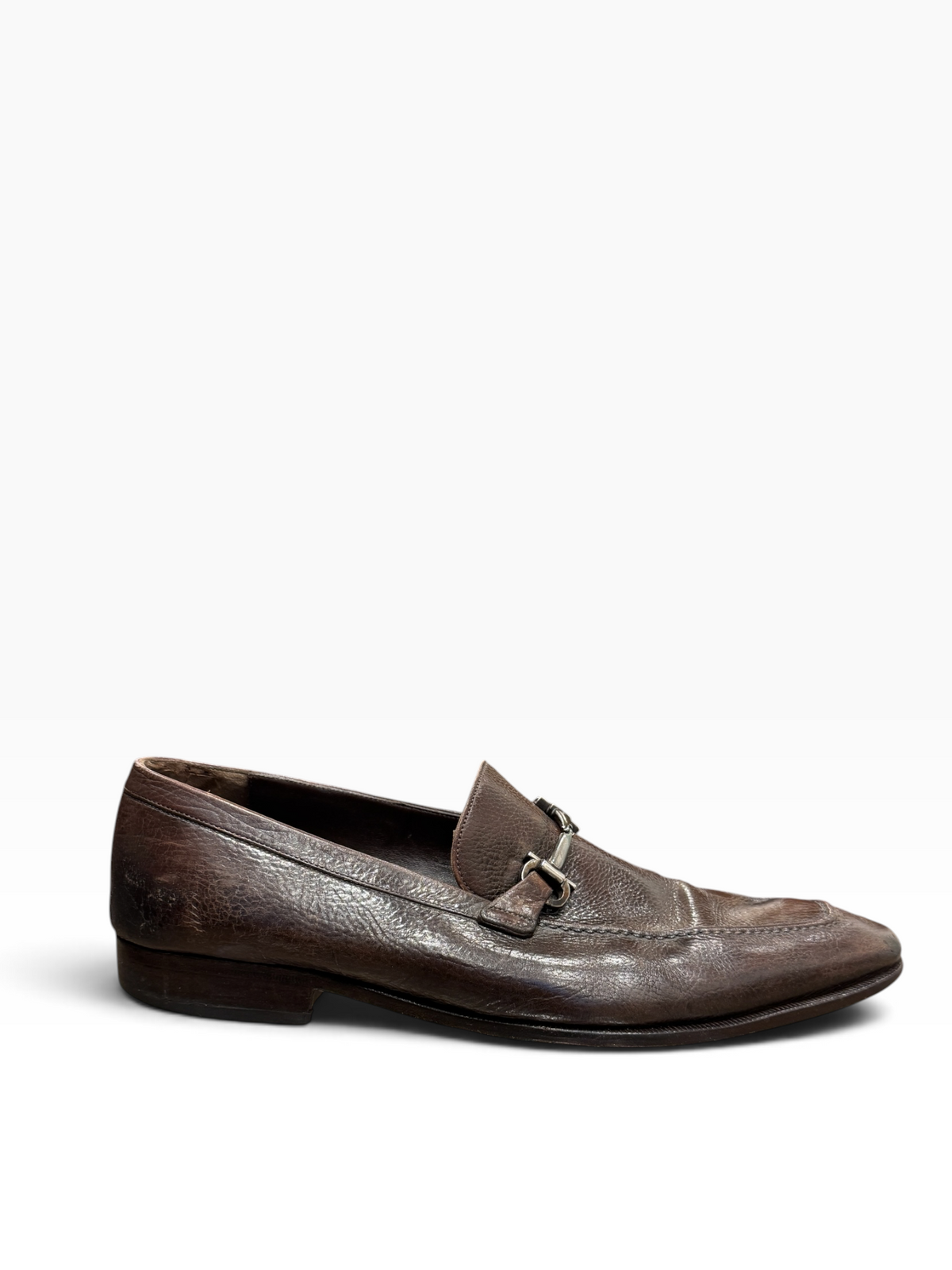 Salvatore Ferragamo Men`s Gancini Bit Grained Leather Loafers Brown