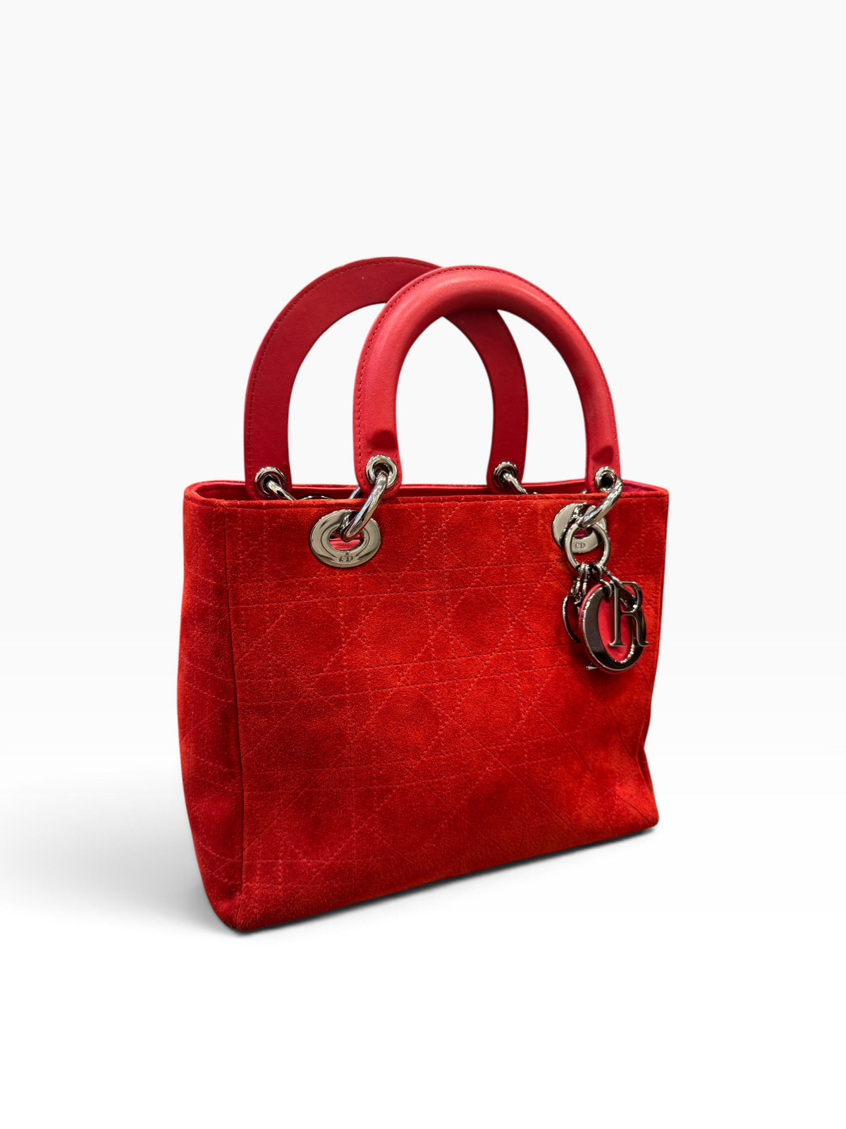 Bolso Christian Dior Lady Dior Medium en Gamuza Roja – Era Galliano