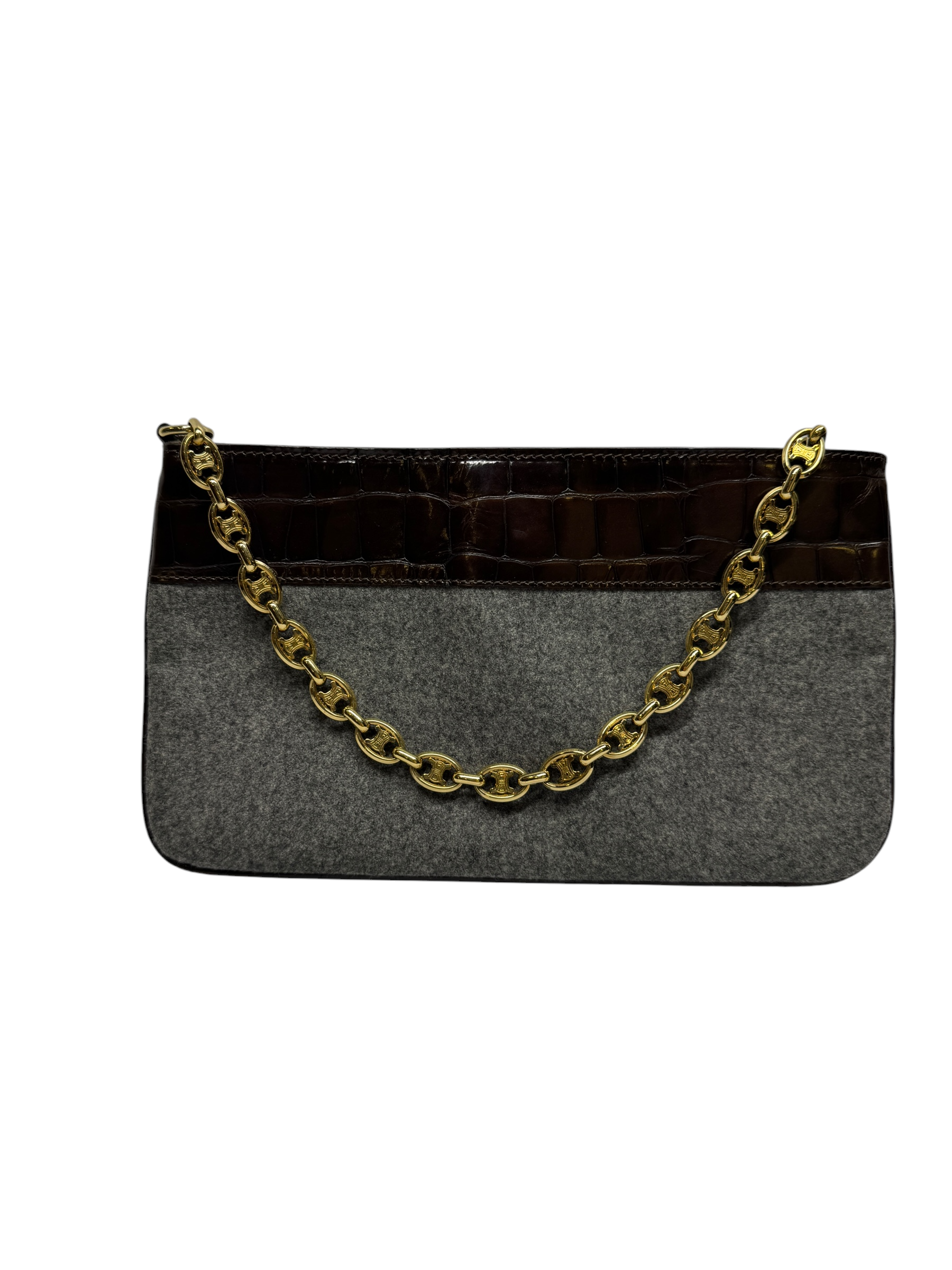 Celine Vintage Denim and Leather Chain Clutch Bag