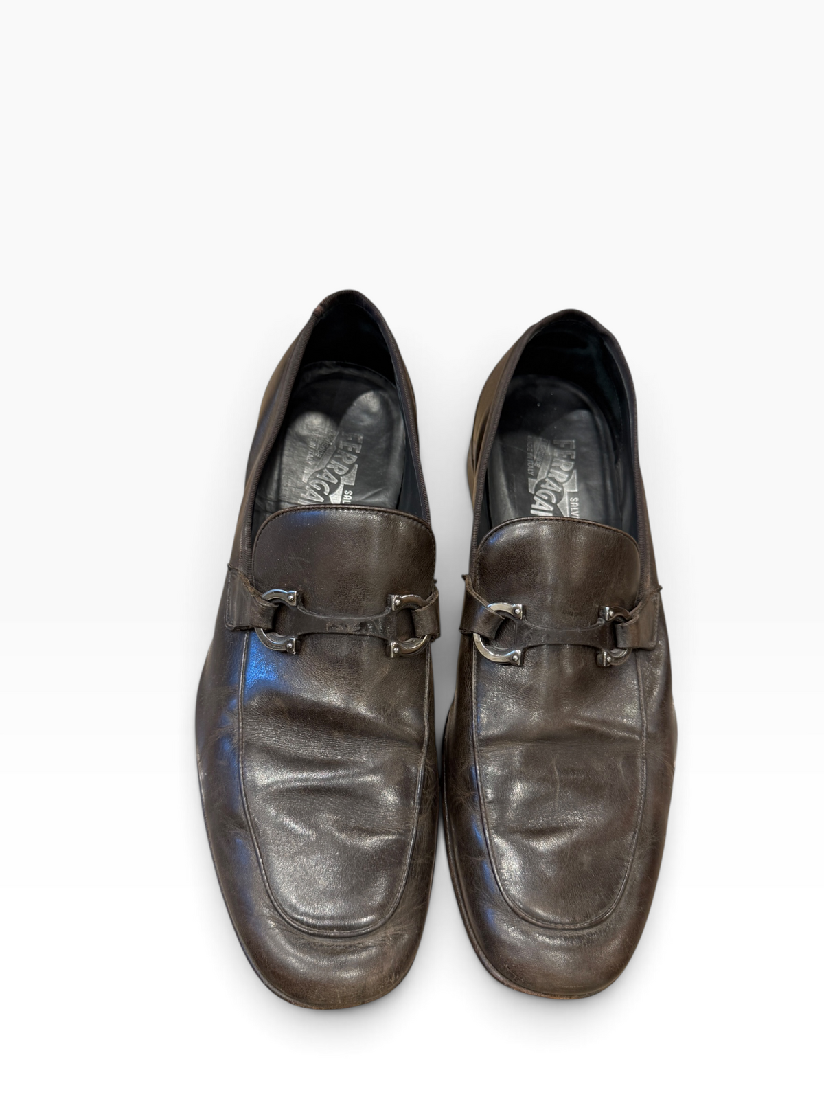 Salvatore Ferragamo Men`s Gancini Bit Leather Loafers Dark Brown