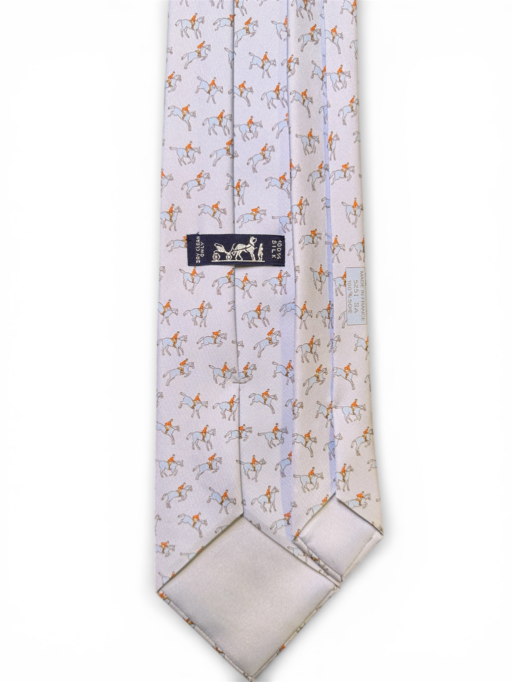 Hermes Light Grey & Orange Jockey Pattern Silk Tie