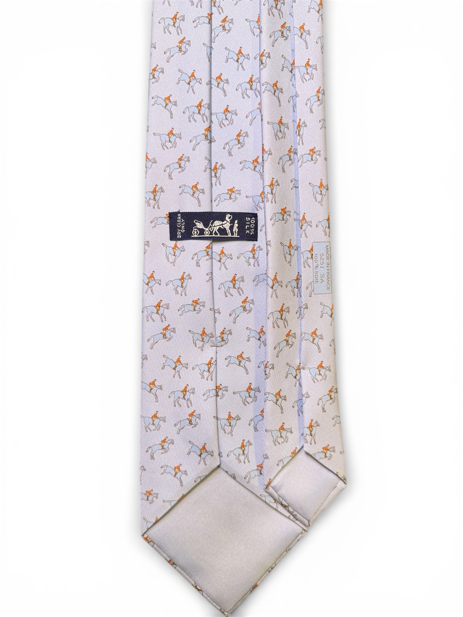 Hermes Light Grey & Orange Jockey Pattern Silk Tie