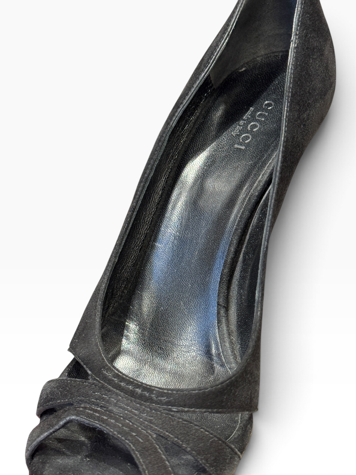 Gucci Debra Black Suede Bamboo Heel Pumps