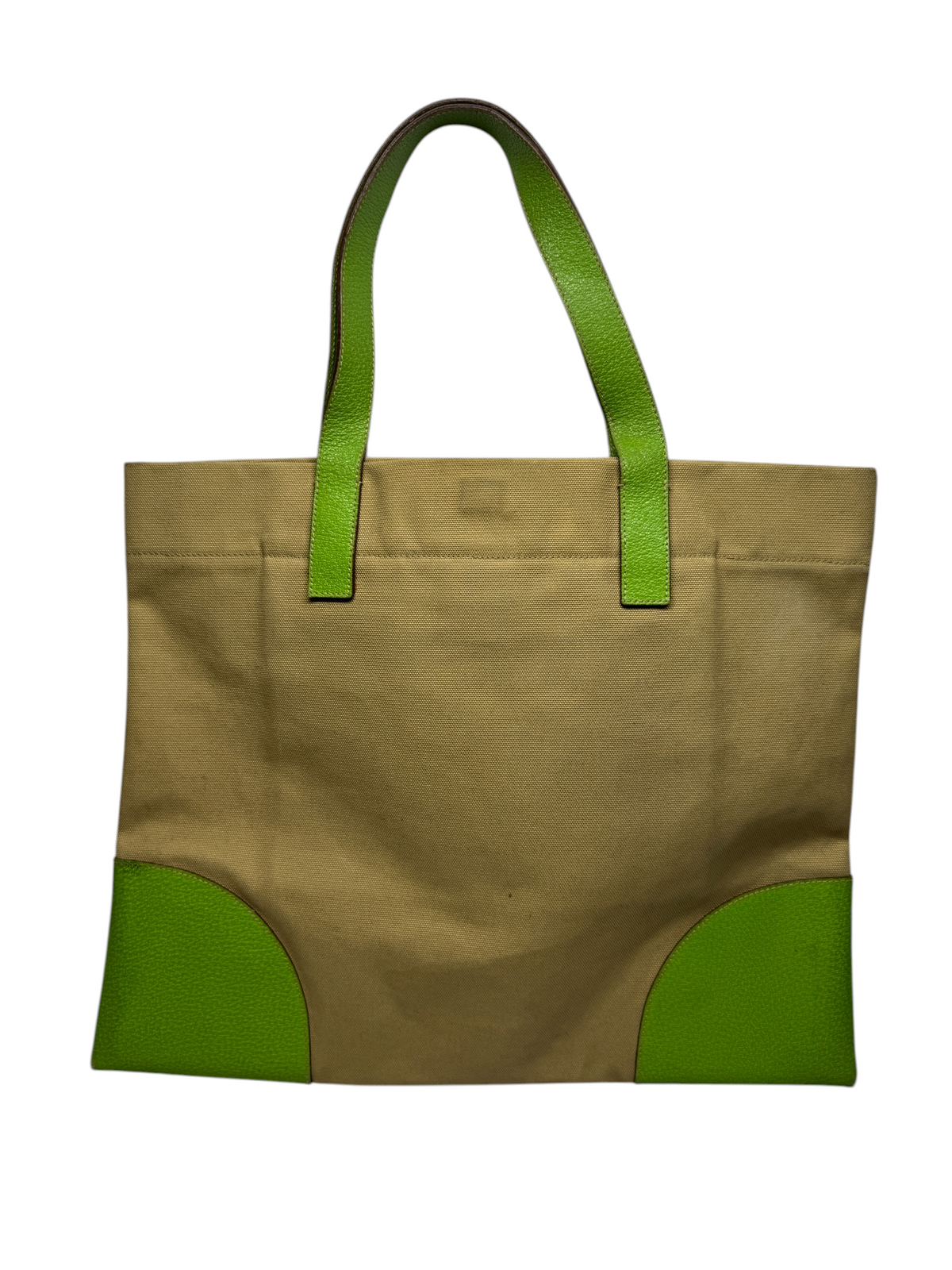 Prada Triangle Logo Canvas Beige/Green Tote Bag
