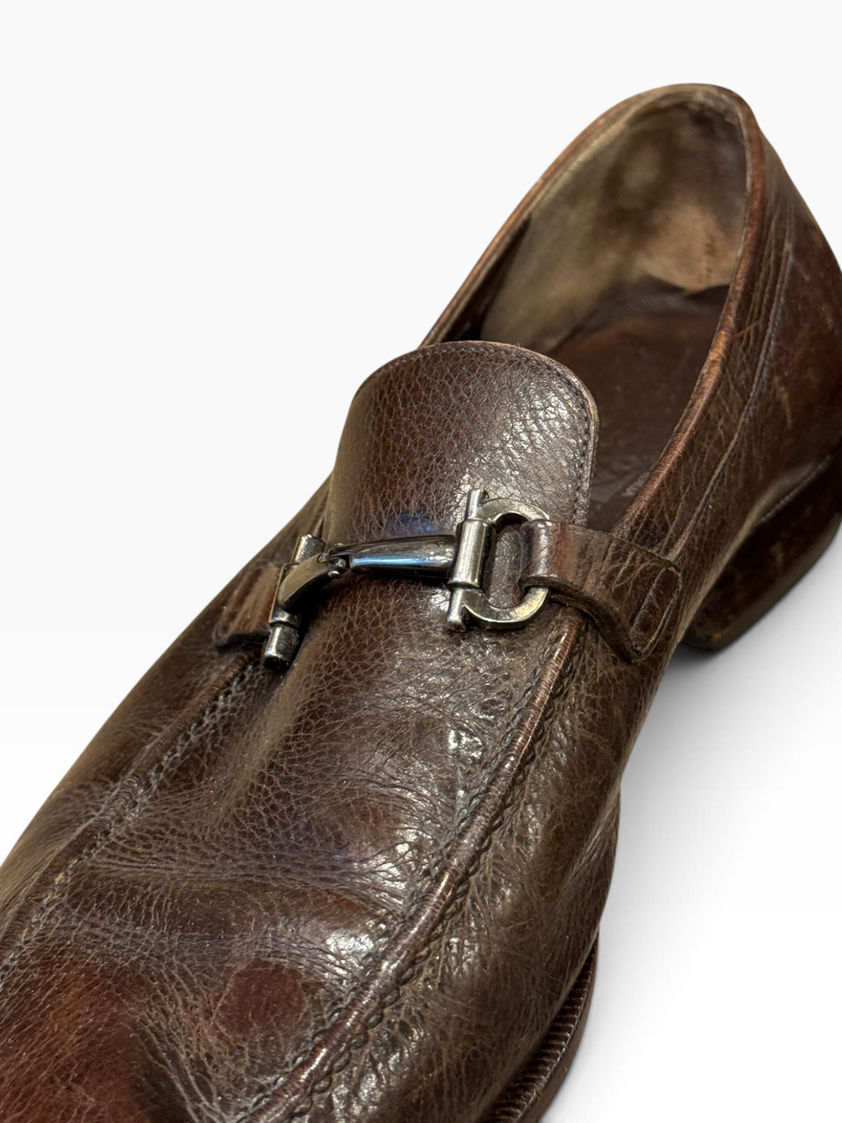 Salvatore Ferragamo Men`s Gancini Bit Grained Leather Loafers Brown