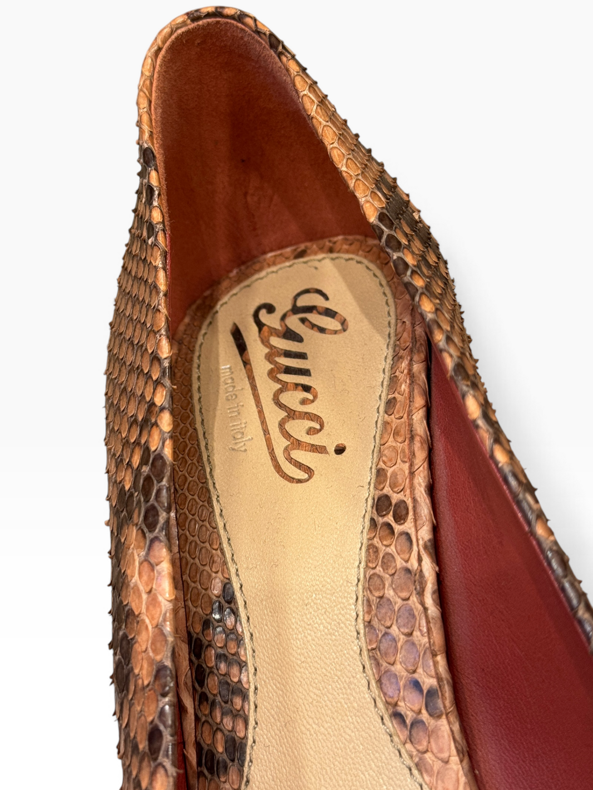 Gucci Debra Brown Python Platform Peep-Toe Pumps