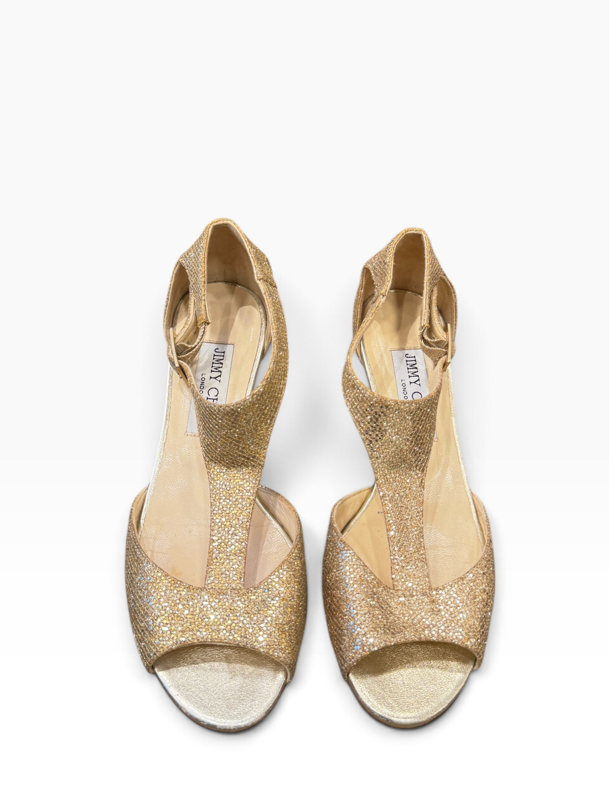 Jimmy Choo Treat Glitter T-Strap Wedge Sandals