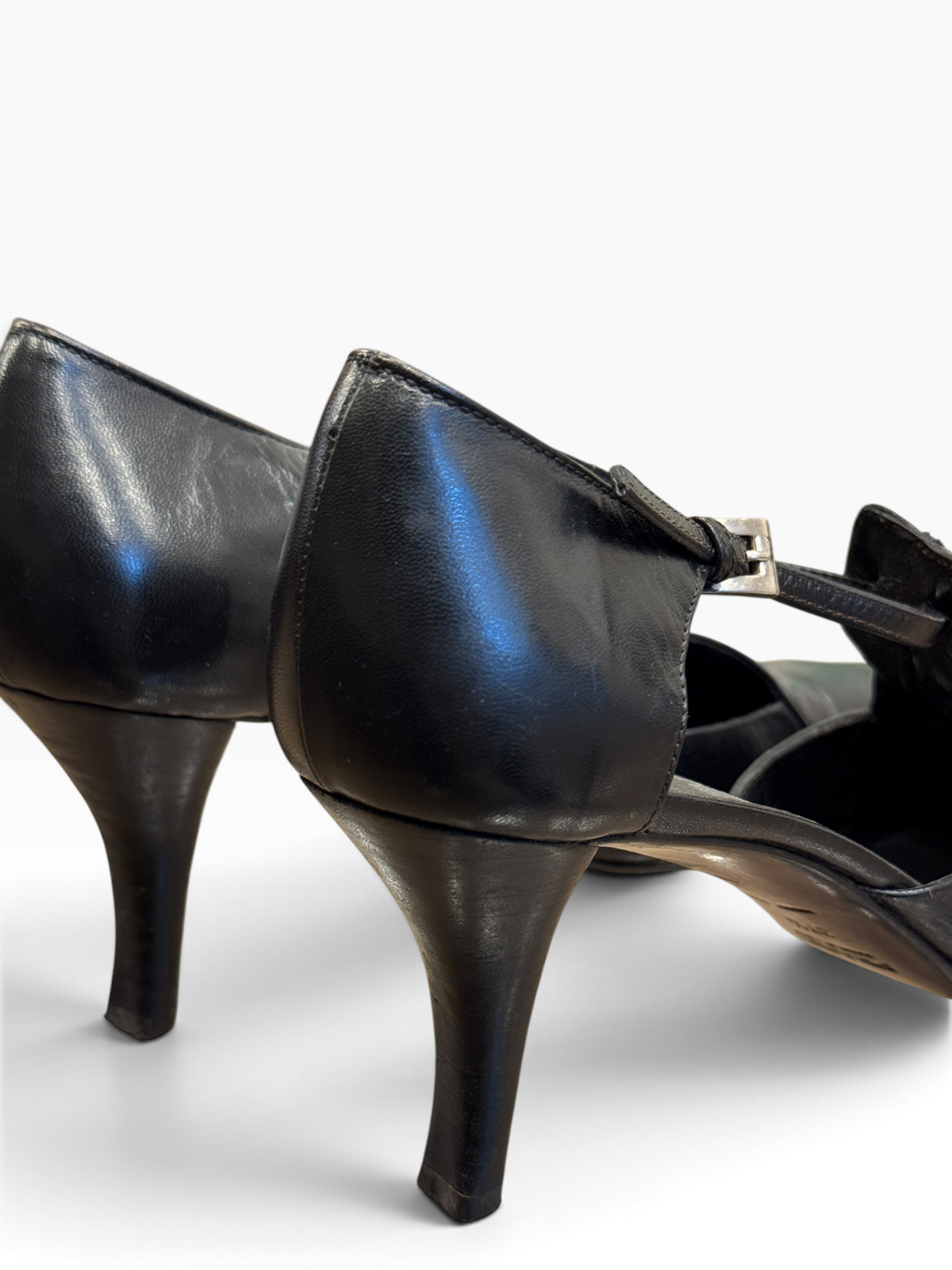 Prada Leather Square-Toe Strap Kittten Heels