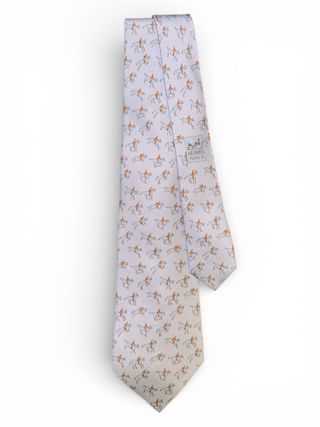 Hermes Light Grey & Orange Jockey Pattern Silk Tie