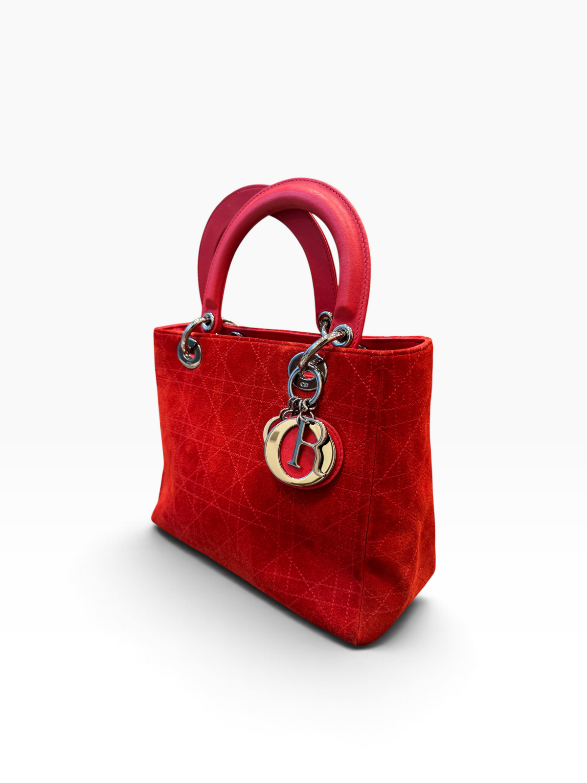 Bolso Christian Dior Lady Dior Medium en Gamuza Roja – Era Galliano