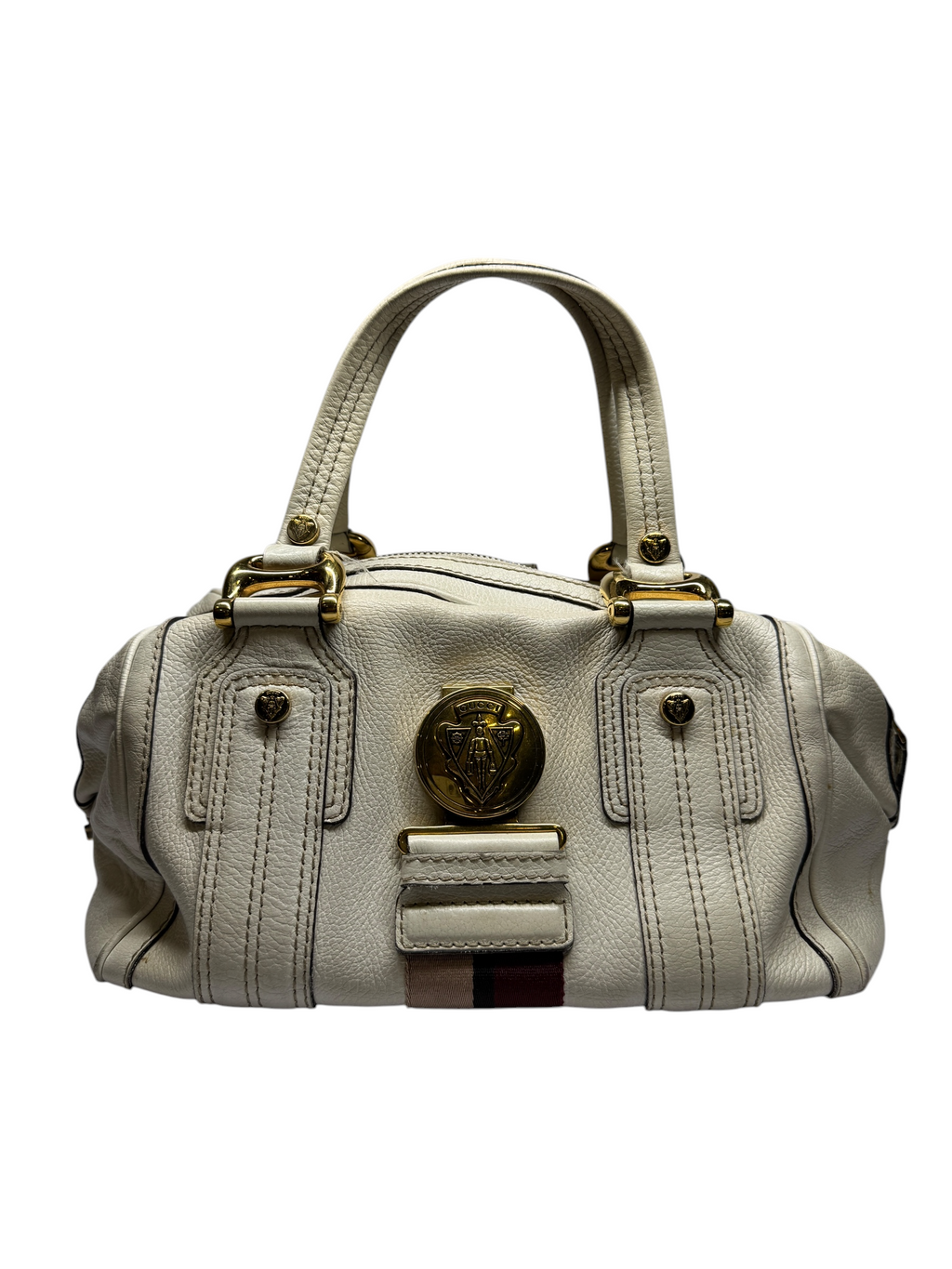 Gucci White Leather Aviatrix Boston Bag