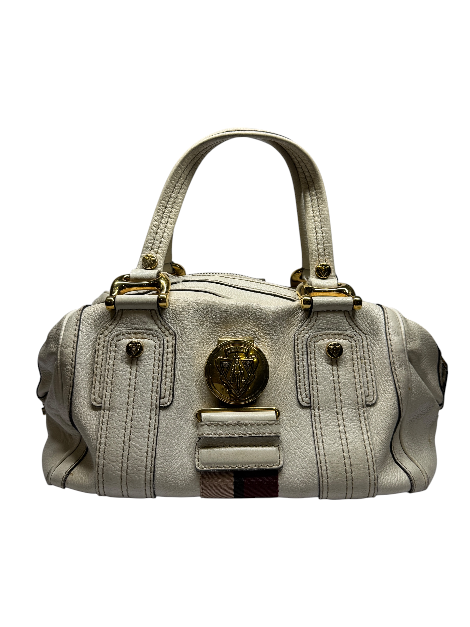 Gucci White Leather Aviatrix Boston Bag