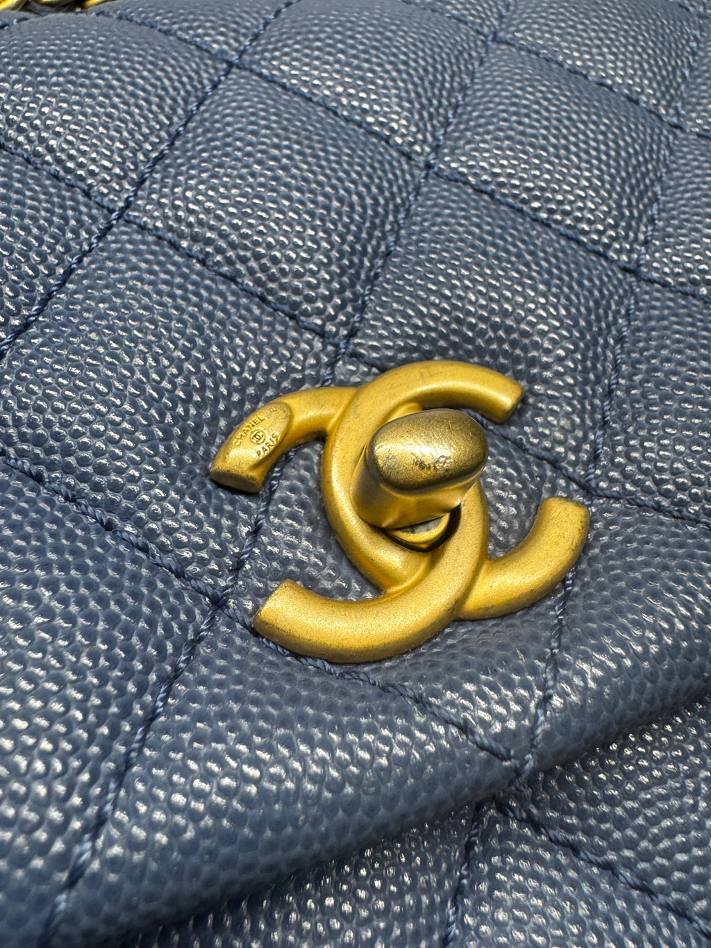 Chanel Blue Caviar Leather Top Handle Small Bag