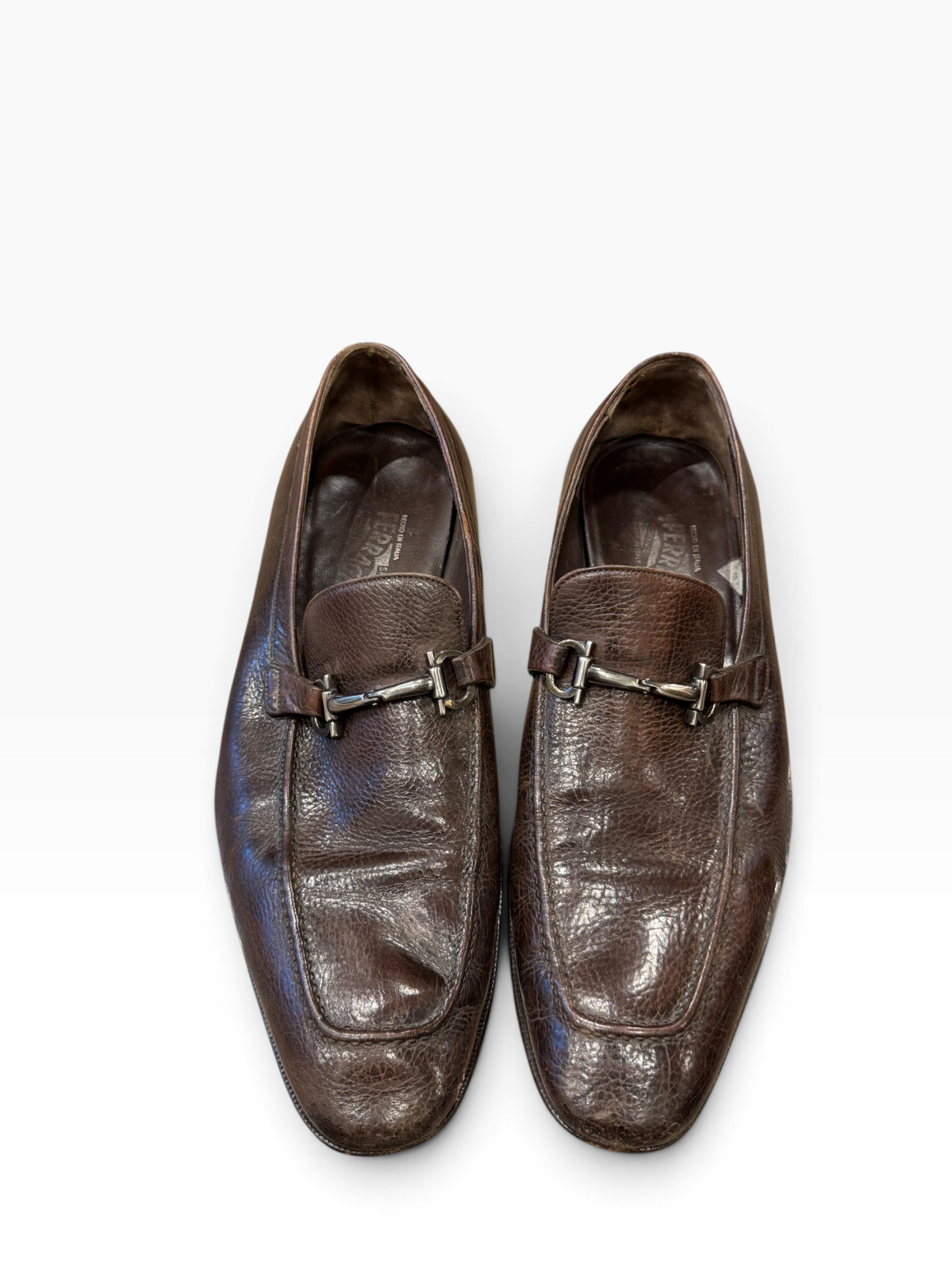 Salvatore Ferragamo Men`s Gancini Bit Grained Leather Loafers Brown