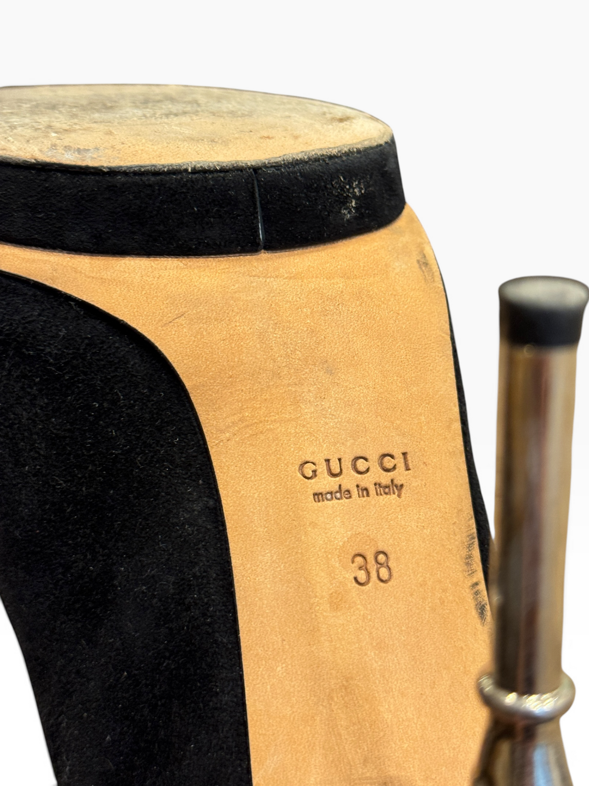 Gucci Debra Black Suede Bamboo Heel Pumps