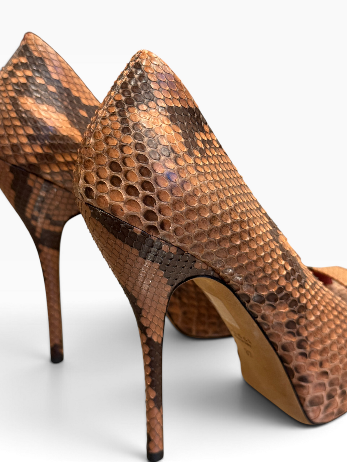 Gucci Debra Brown Python Platform Peep-Toe Pumps