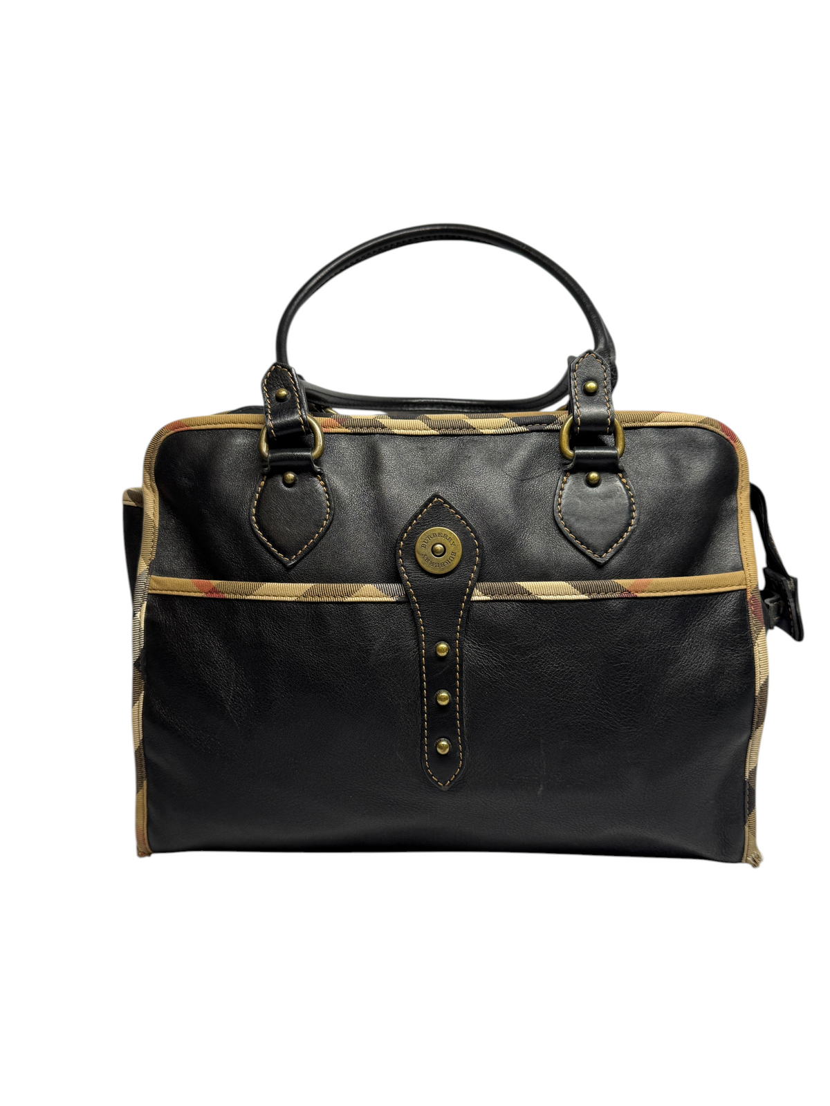 Burberry House Check Tote Black Leather