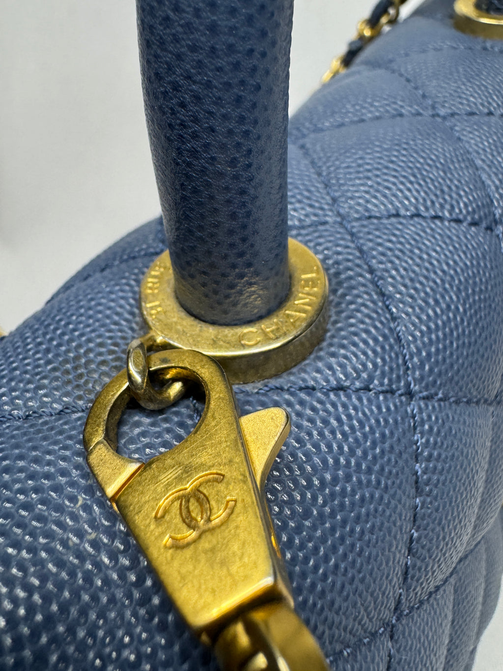 Chanel Blue Caviar Leather Top Handle Small Bag