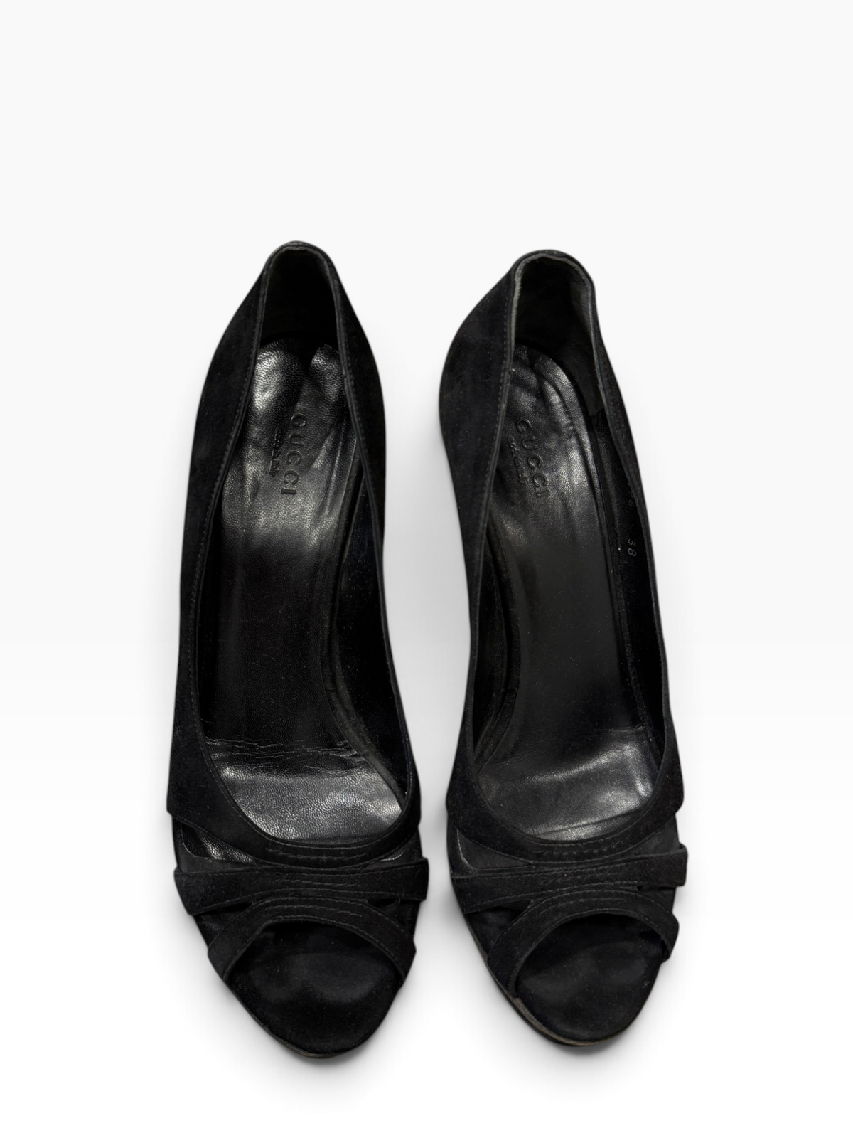 Gucci Debra Black Suede Bamboo Heel Pumps