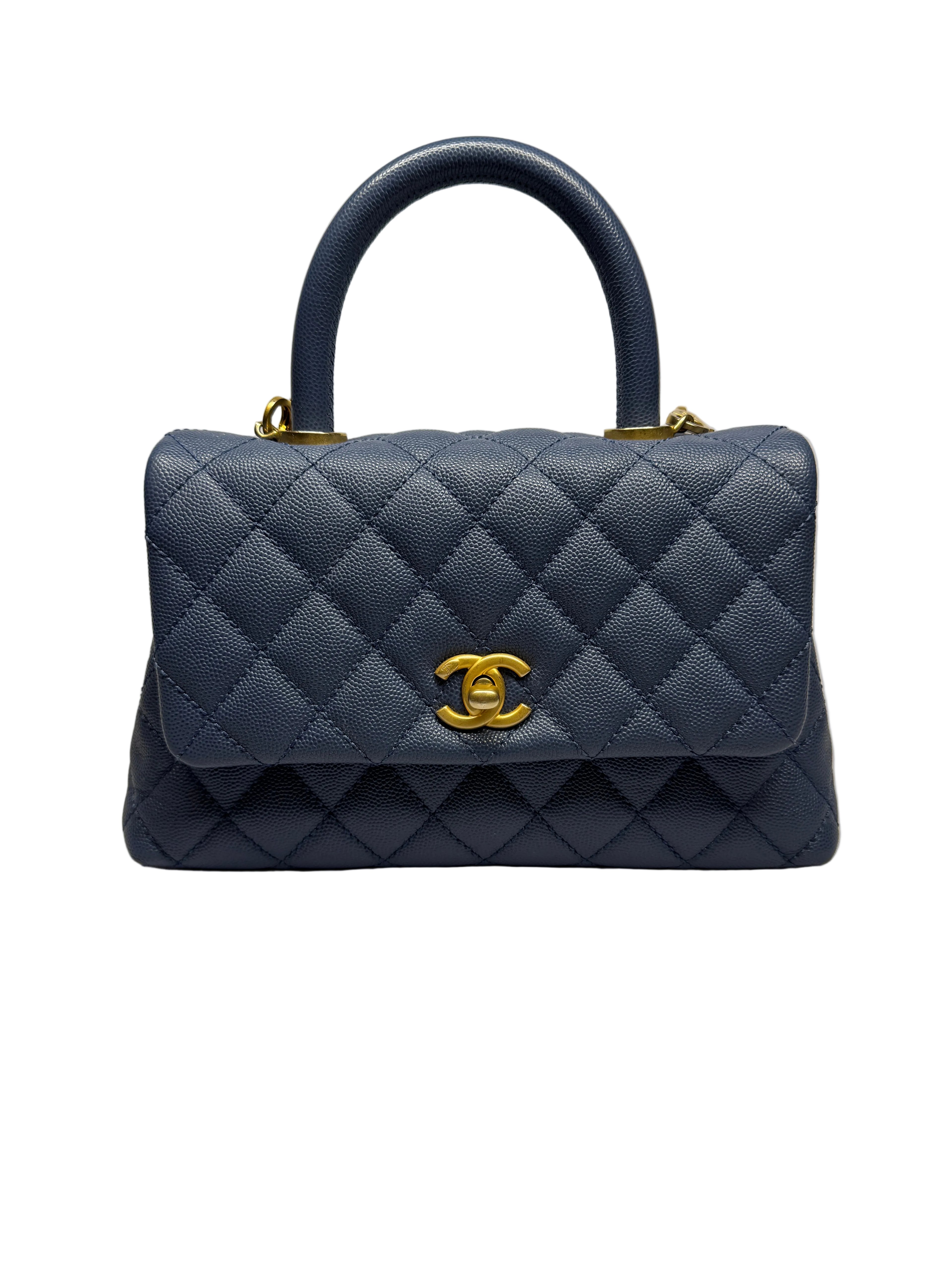 Chanel Blue Caviar Leather Top Handle Small Bag