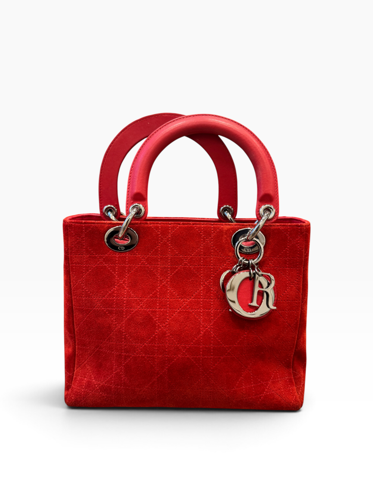 Bolso Christian Dior Lady Dior Medium en Gamuza Roja – Era Galliano