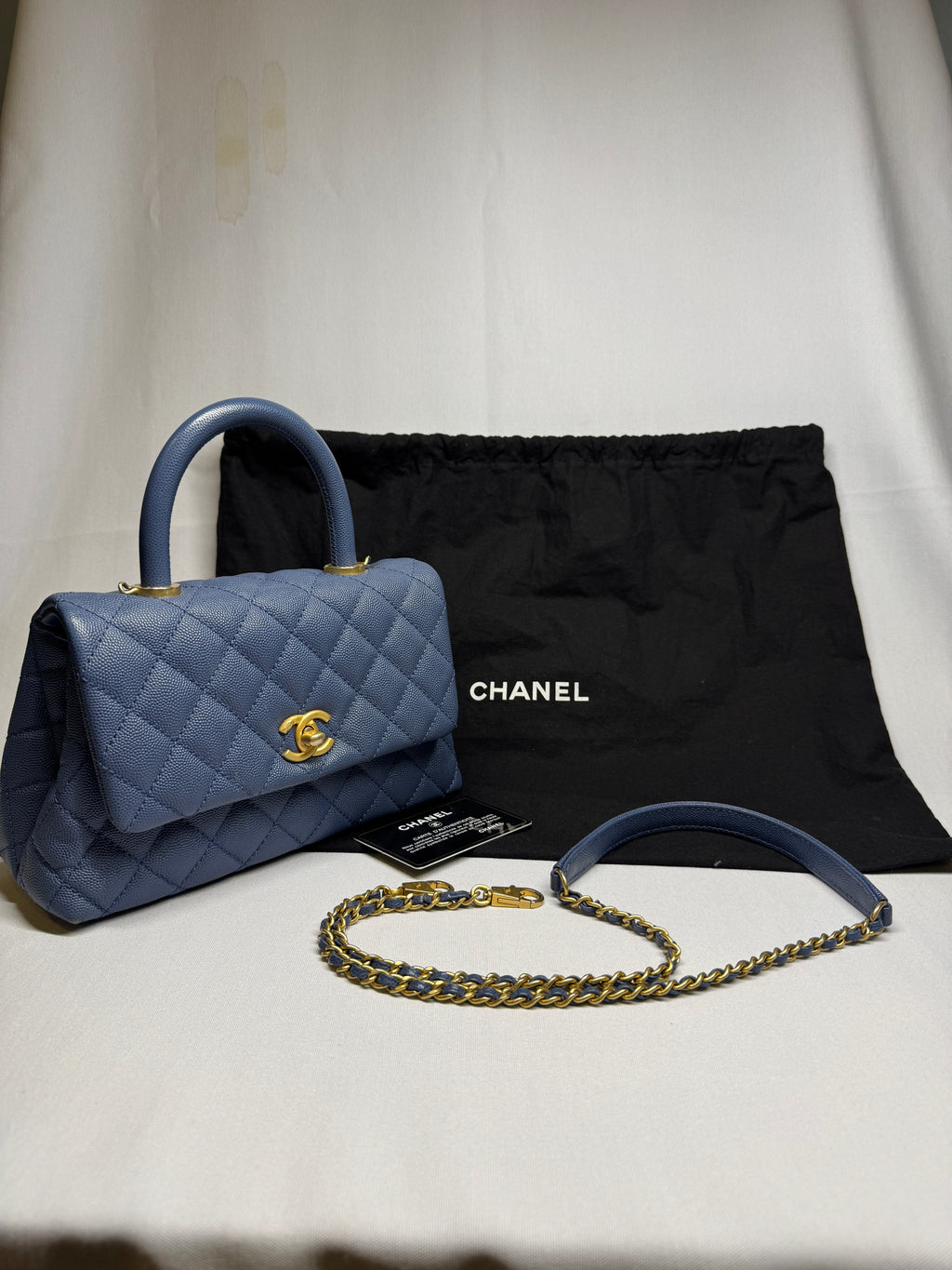 Chanel Blue Caviar Leather Top Handle Small Bag