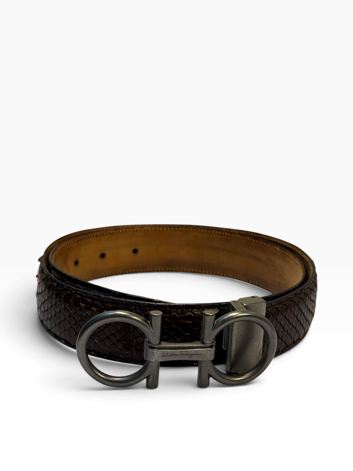 Salvatore Ferragamo Double Gancini Snakeskin Belt