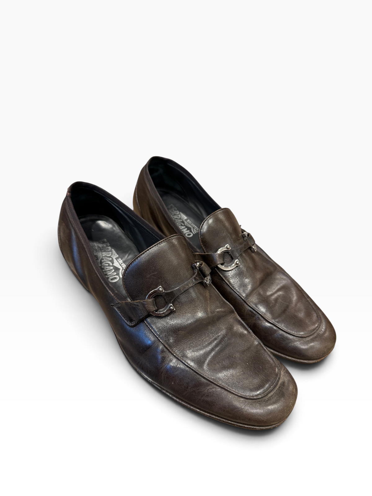 Salvatore Ferragamo Men`s Gancini Bit Leather Loafers Dark Brown
