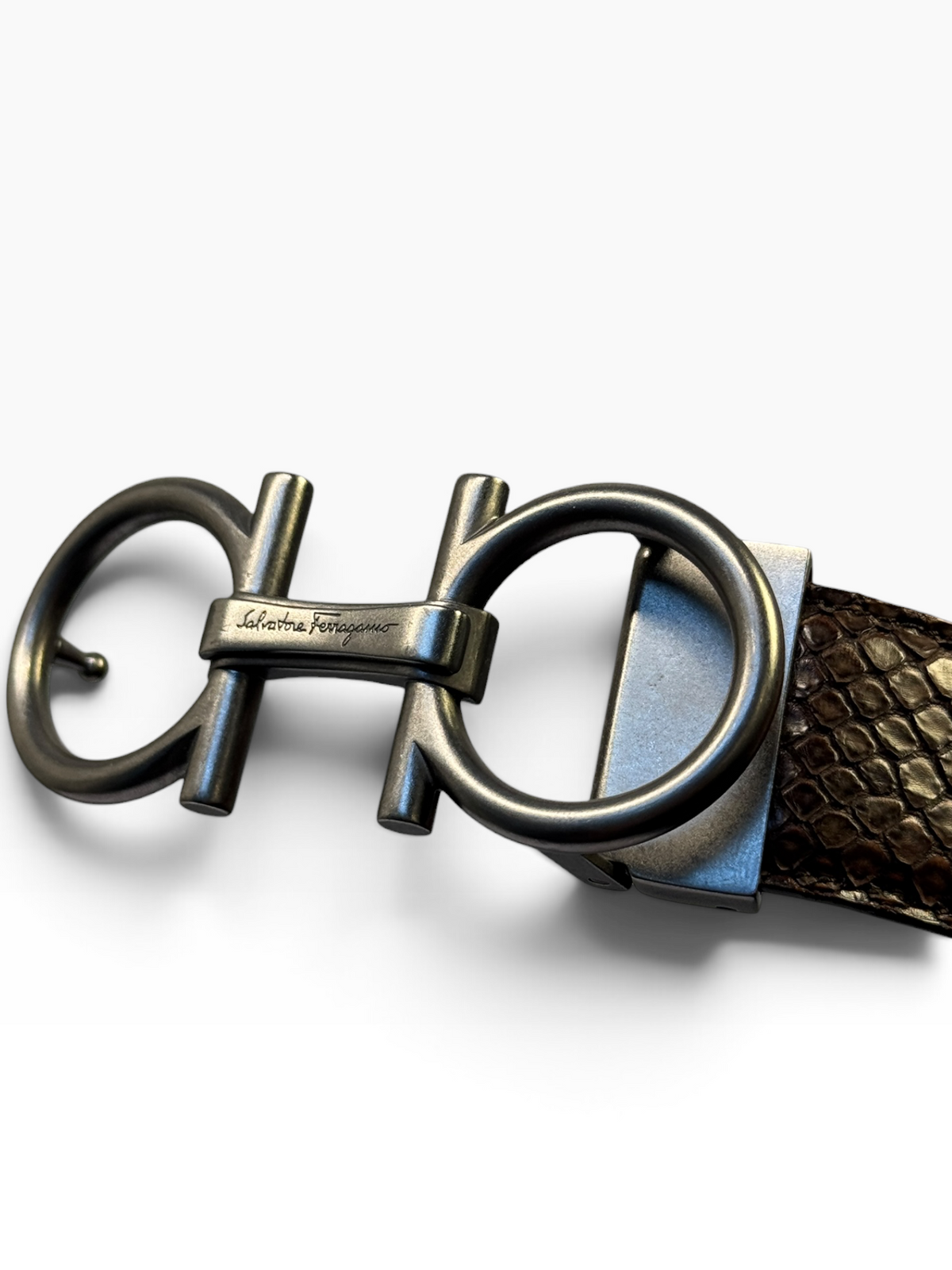 Salvatore Ferragamo Double Gancini Snakeskin Belt