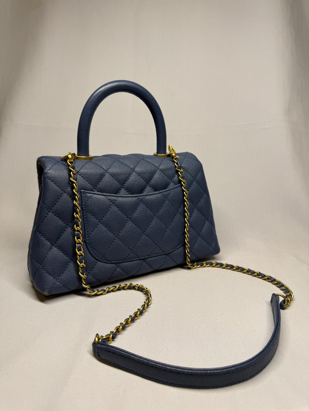 Chanel Blue Caviar Leather Top Handle Small Bag