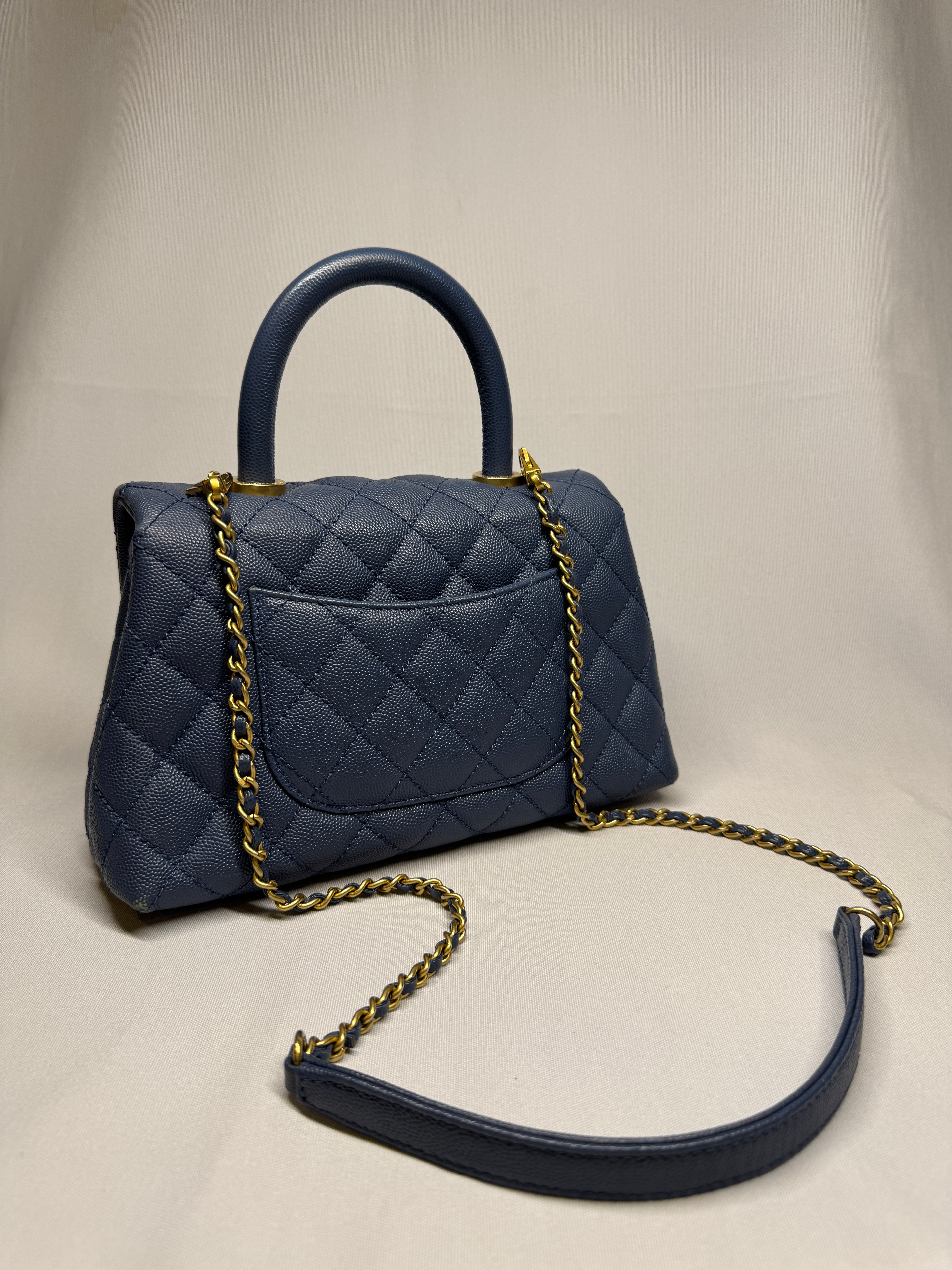 Chanel Blue Caviar Leather Top Handle Small Bag