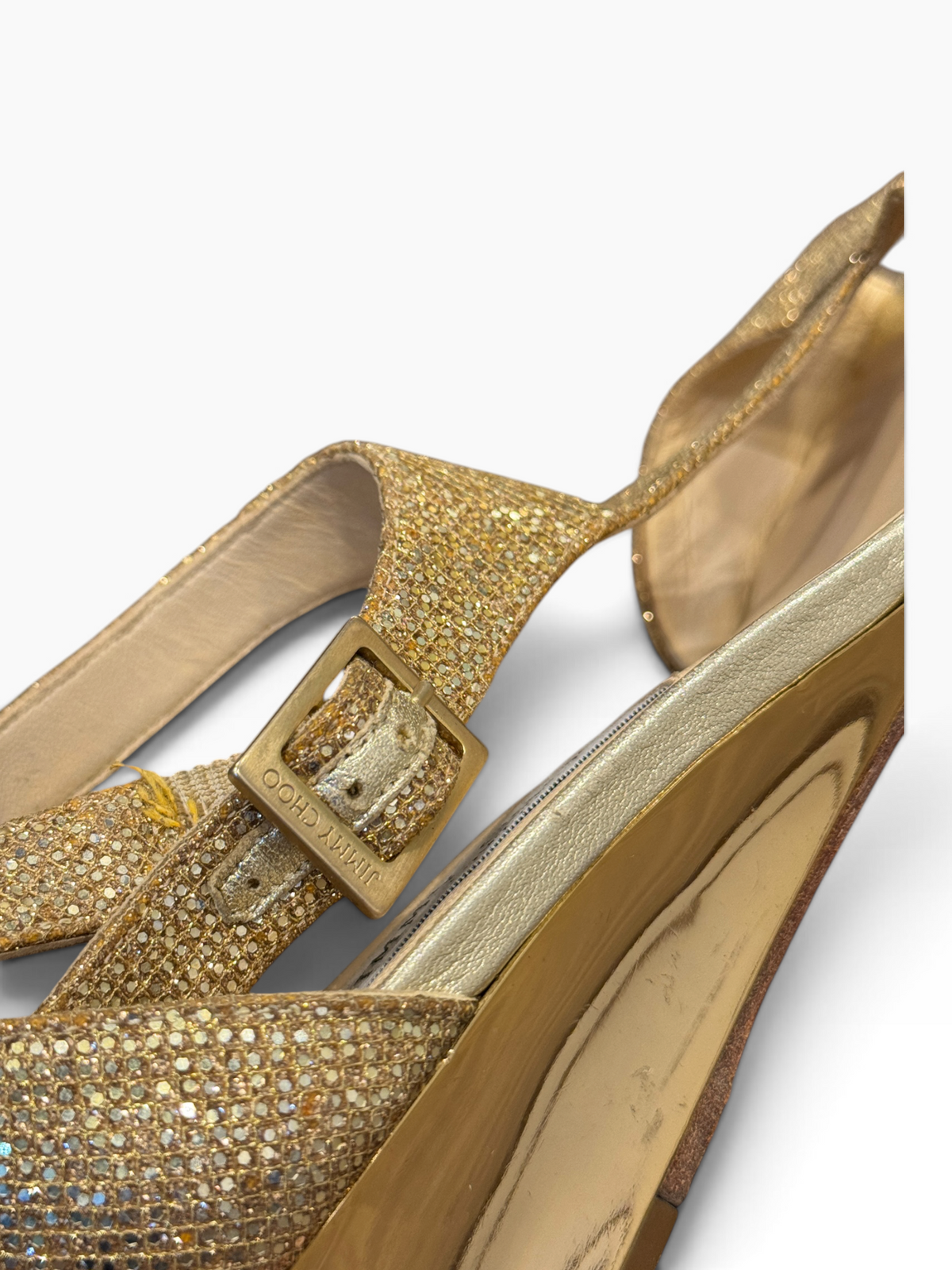Jimmy Choo Treat Glitter T-Strap Wedge Sandals