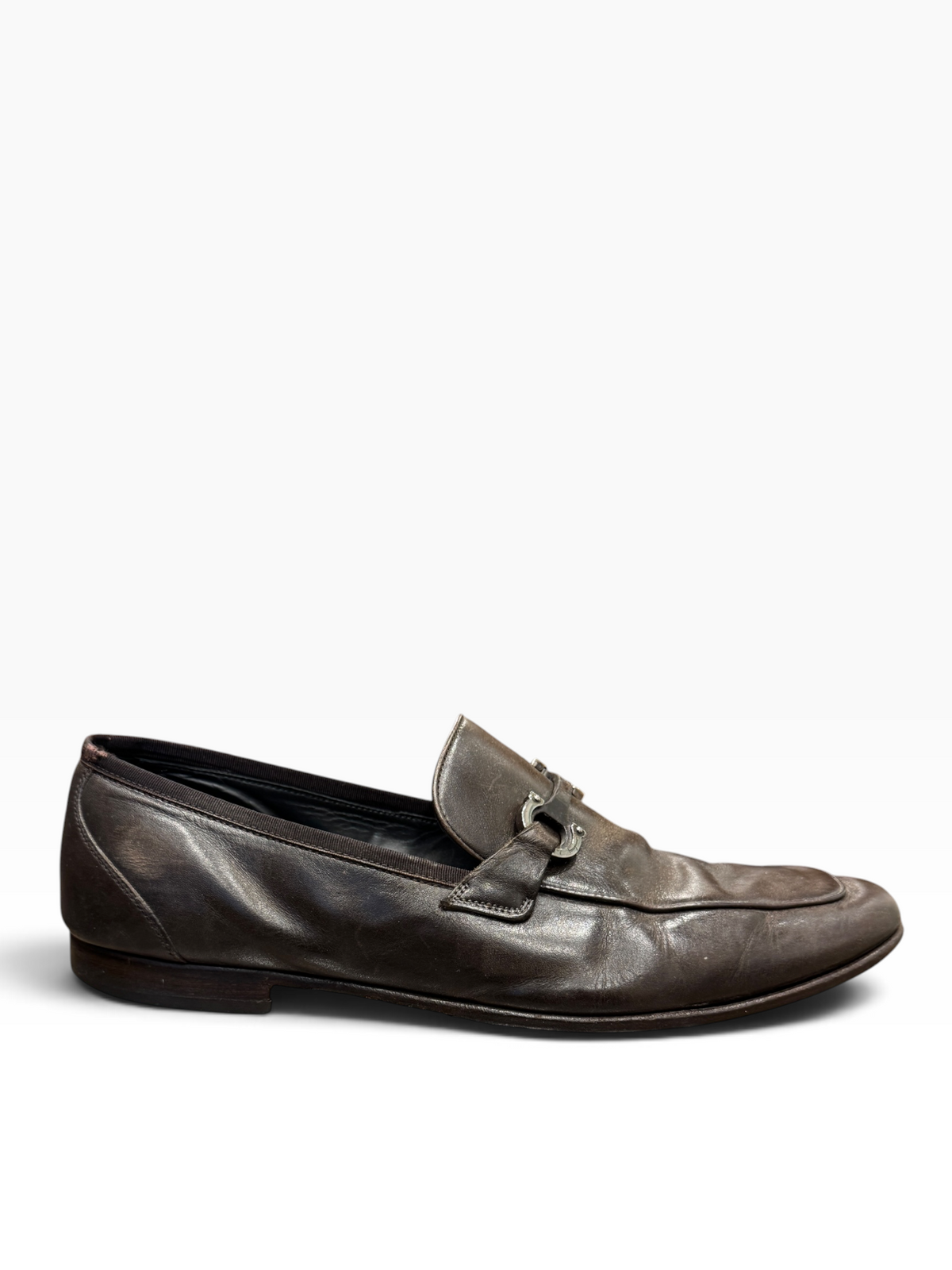Salvatore Ferragamo Men`s Gancini Bit Leather Loafers Dark Brown