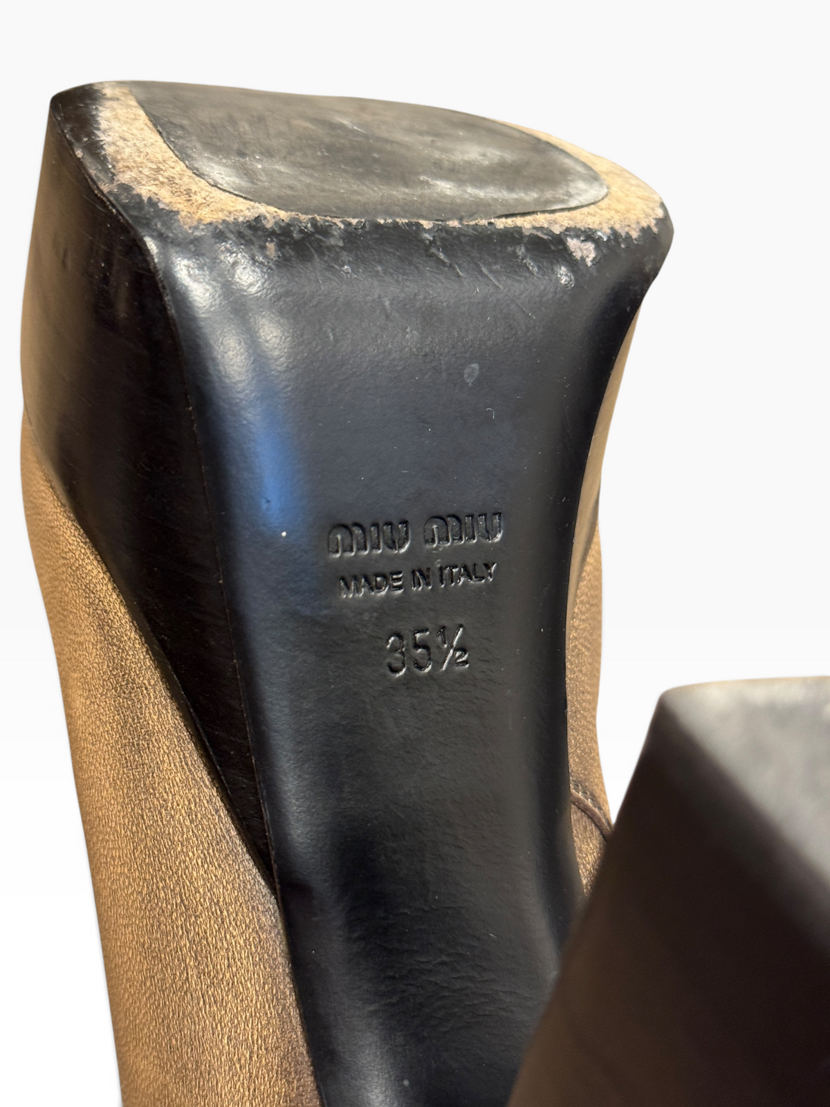 Miu Miu Metallic Distressed Leather Platform Ankle Boots