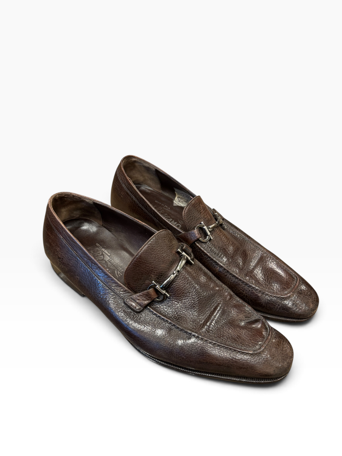 Salvatore Ferragamo Men`s Gancini Bit Grained Leather Loafers Brown