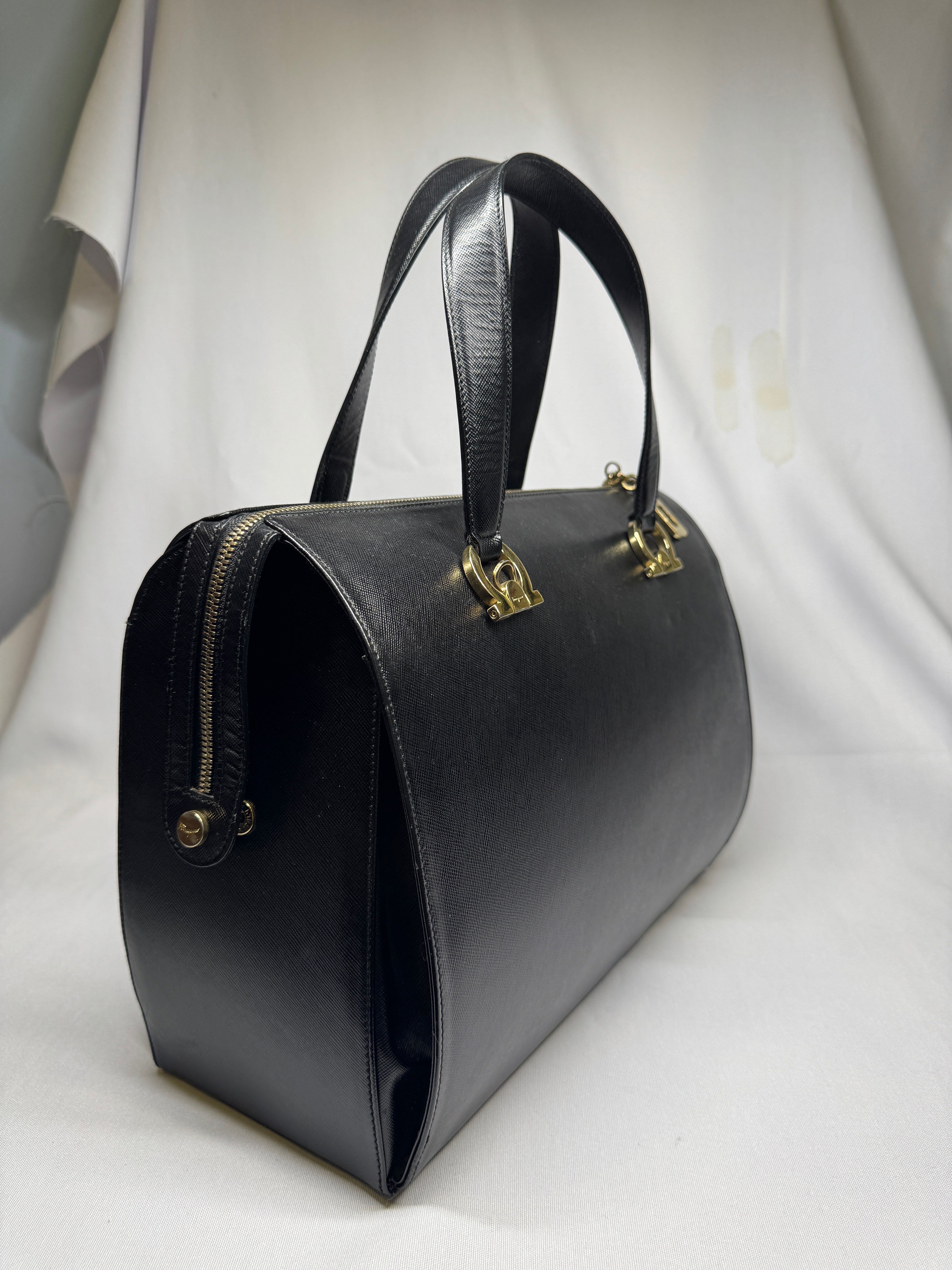 Salvatore Ferragamo Gancini Top Handle Back Leather