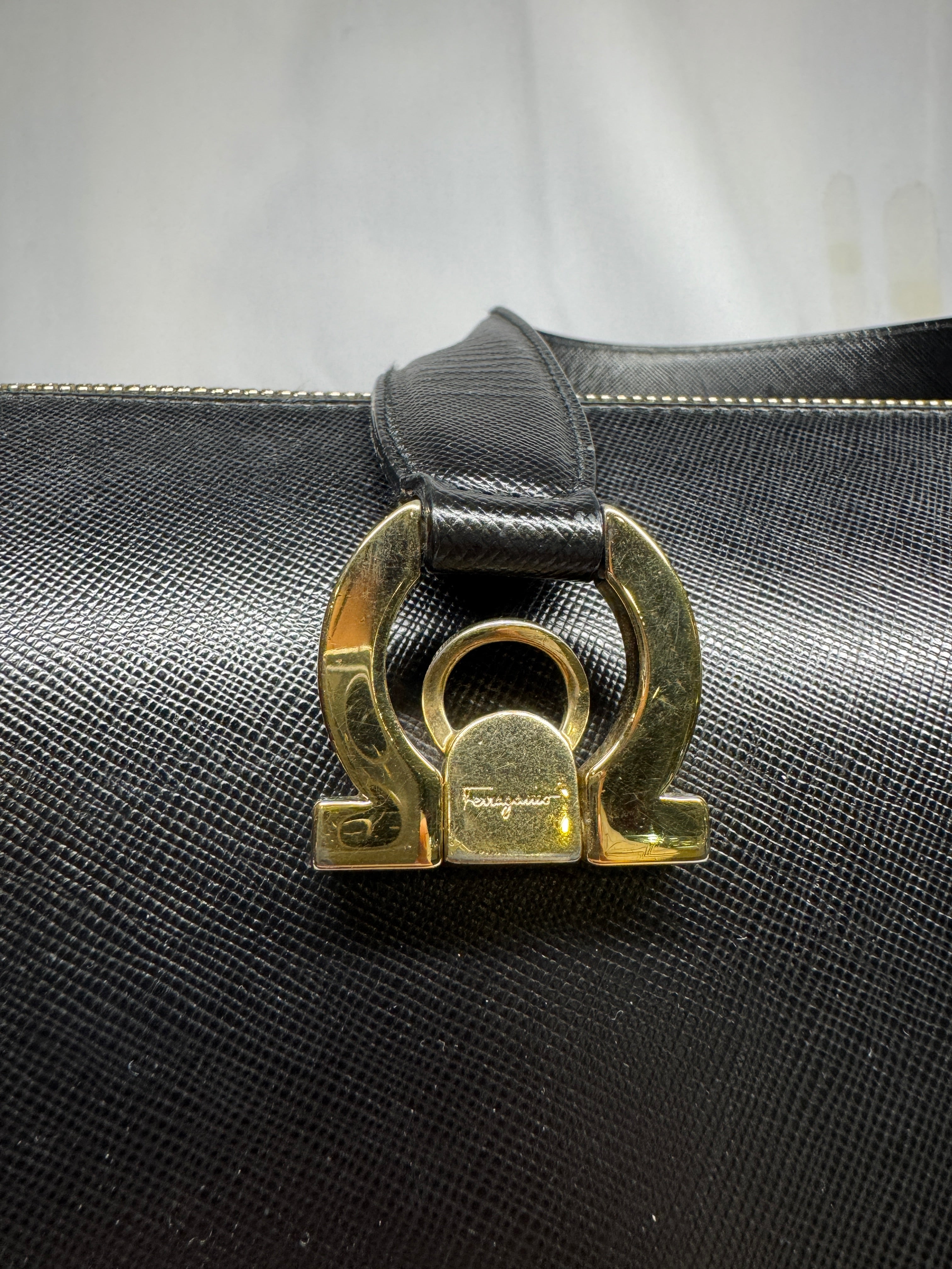 Salvatore Ferragamo Gancini Top Handle Back Leather
