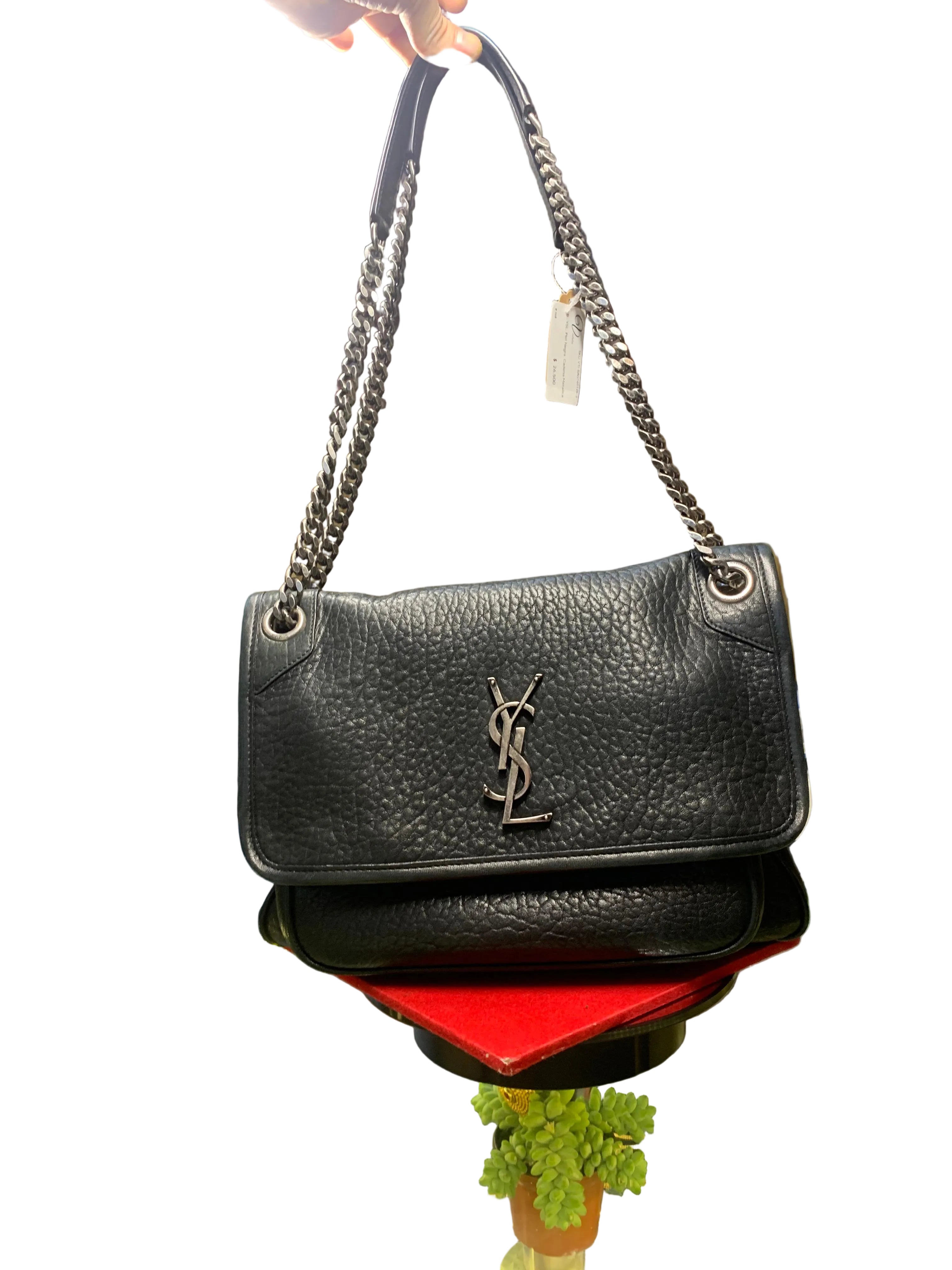 Black leather YSL handbag with chain strap 